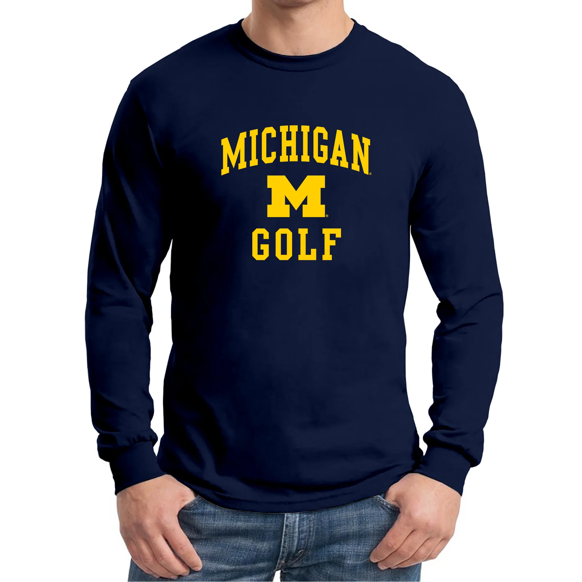 University of Michigan Wolverines Arch Logo Golf Long Sleeve - Navy - Image 3
