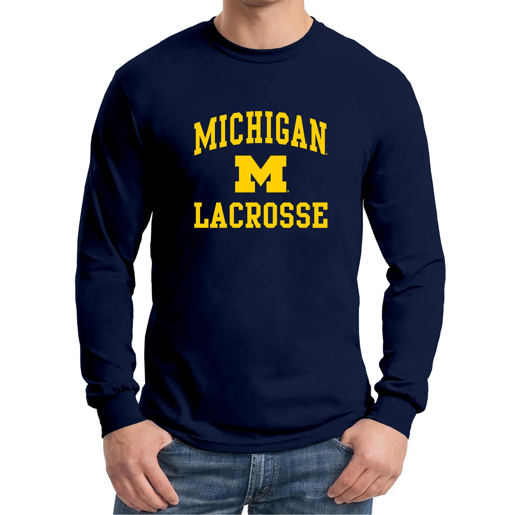 University of Michigan Wolverines Arch Logo Lacrosse Long Sleeve - Navy - Image 3