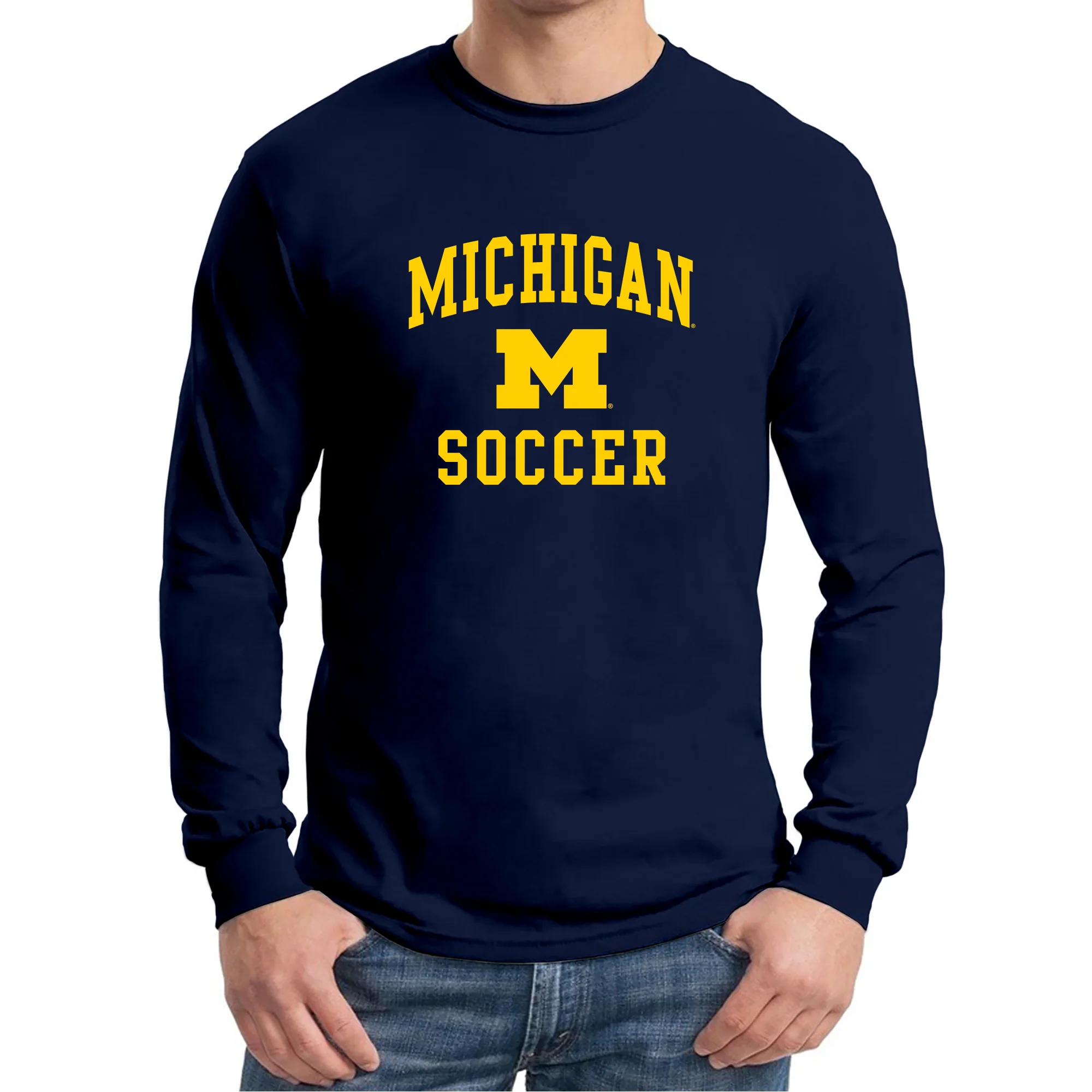 University of Michigan Wolverines Arch Logo Soccer Long Sleeve - Navy - Image 3