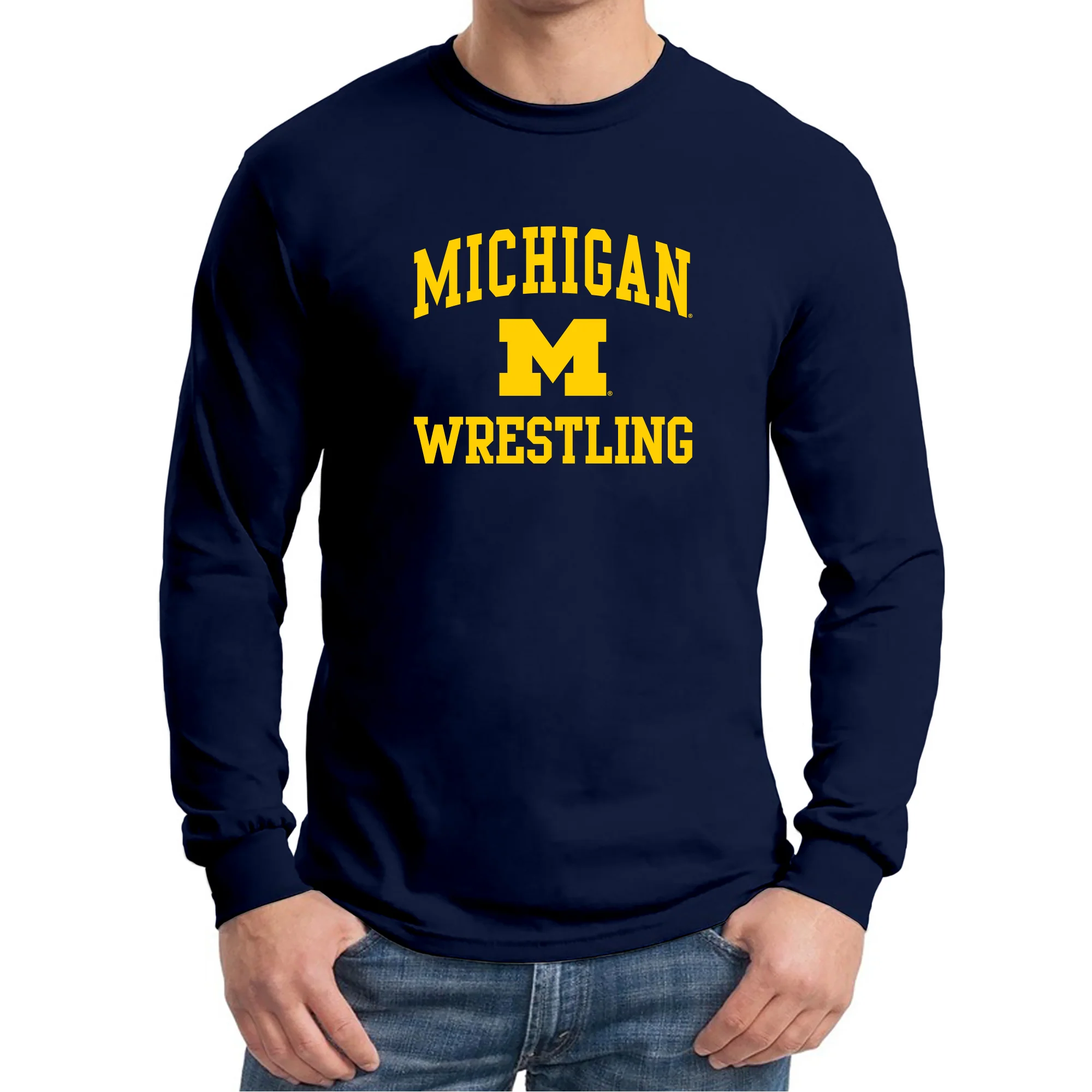 University of Michigan Wolverines Arch Logo Wrestling Long Sleeve - Navy - Image 3