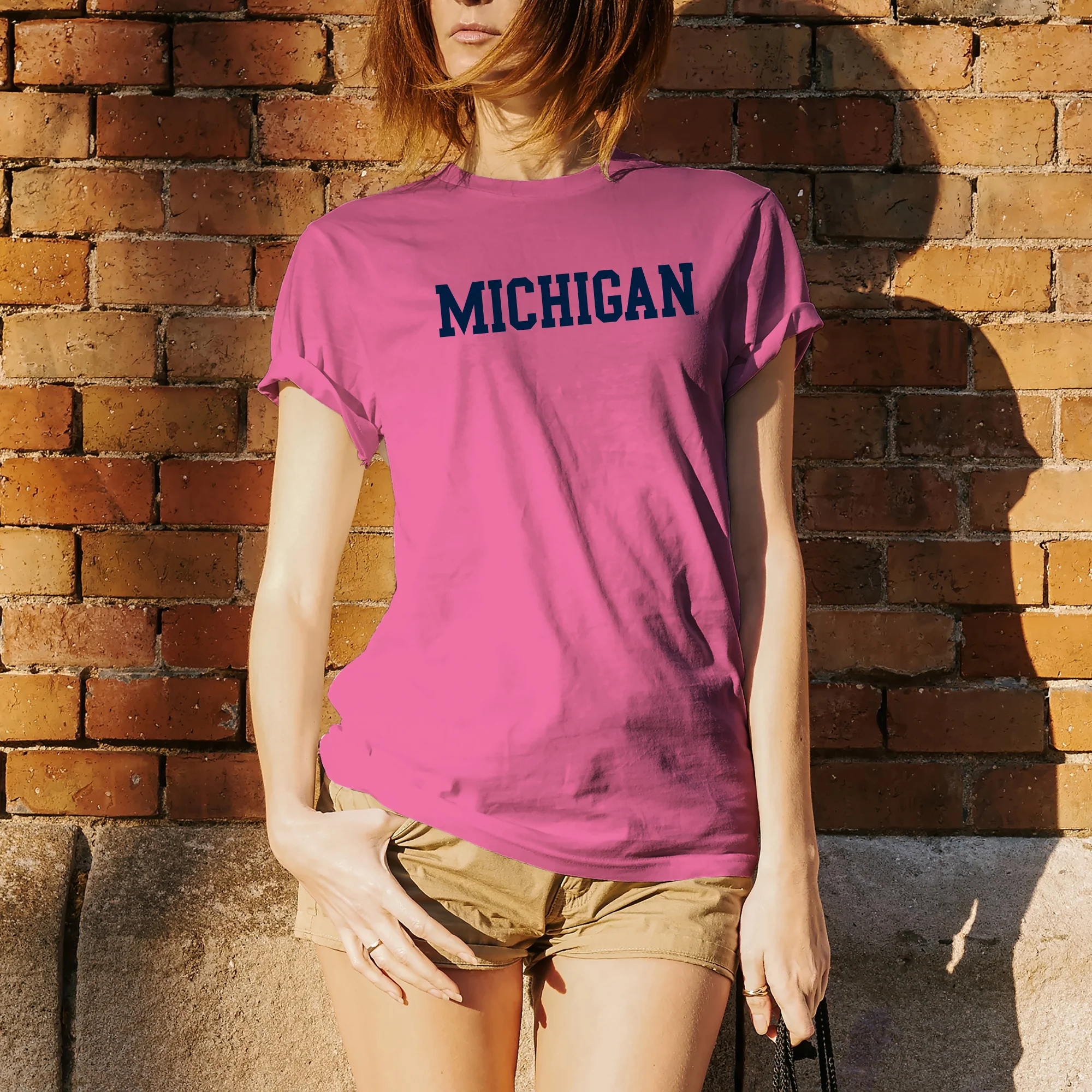 University of Michigan Wolverines Basic Block T-Shirt - Azalea - Image 4