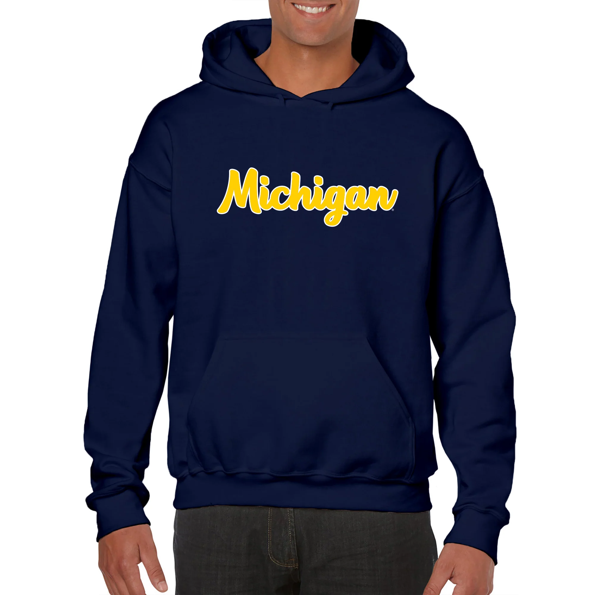 University of Michigan Wolverines Basic Script Heavy Blend Hoodie - Navy - Image 3