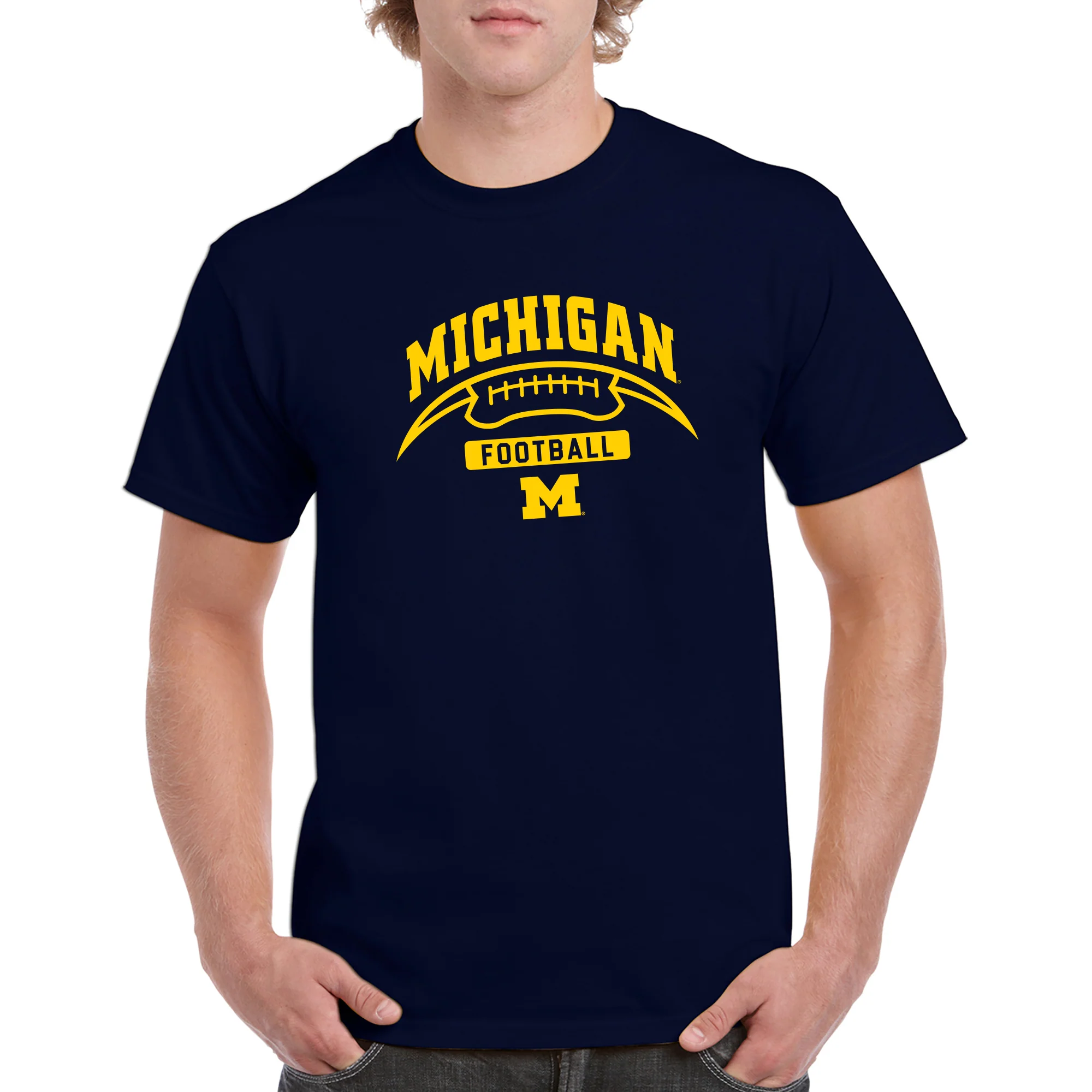 University of Michigan Wolverines Football Crescent Basic Cotton Short Sleeve T Shirt - Navy - Image 3