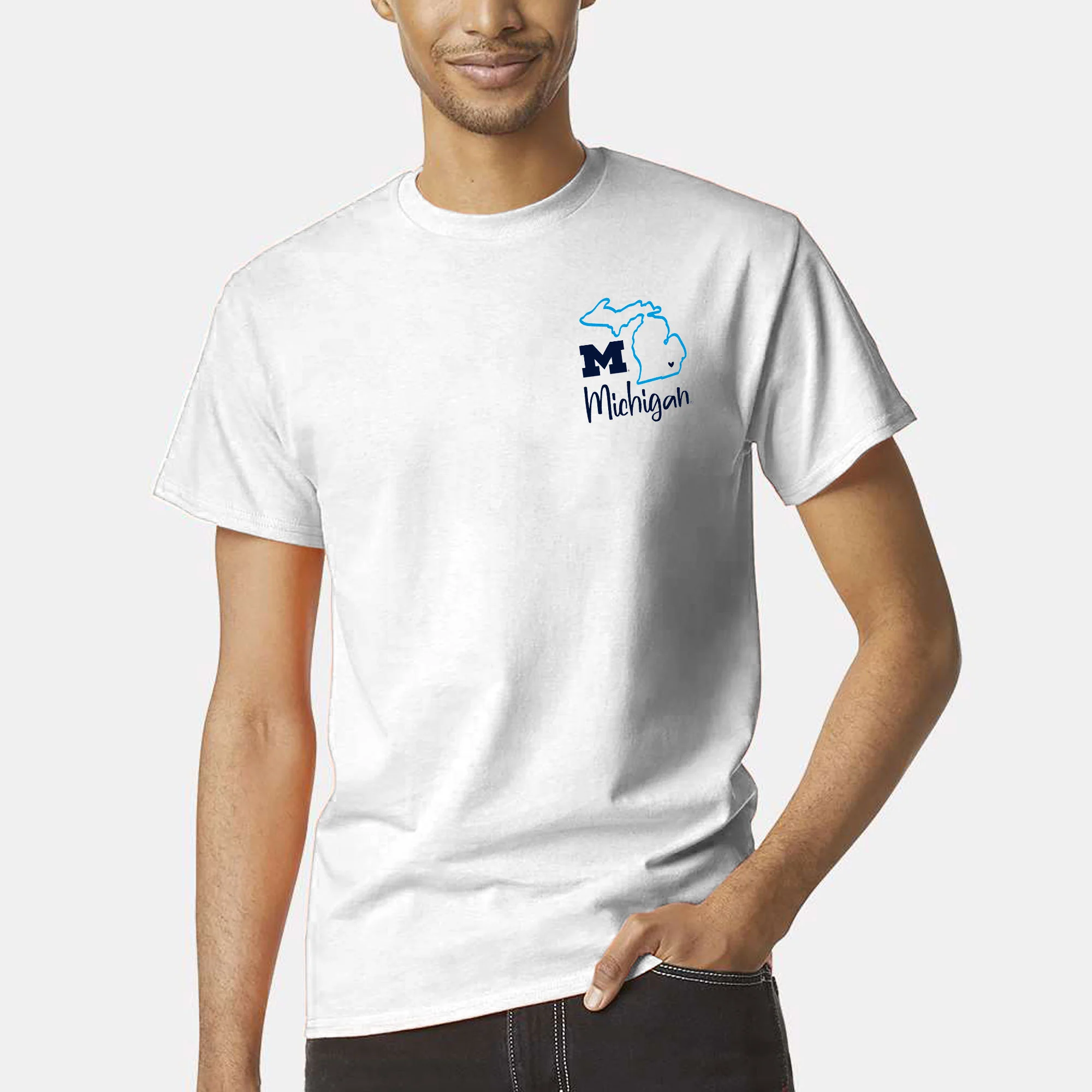 University of Michigan Wolverines Playful Sketch Basic Cotton Short Sleeve T Shirt - White - Image 3
