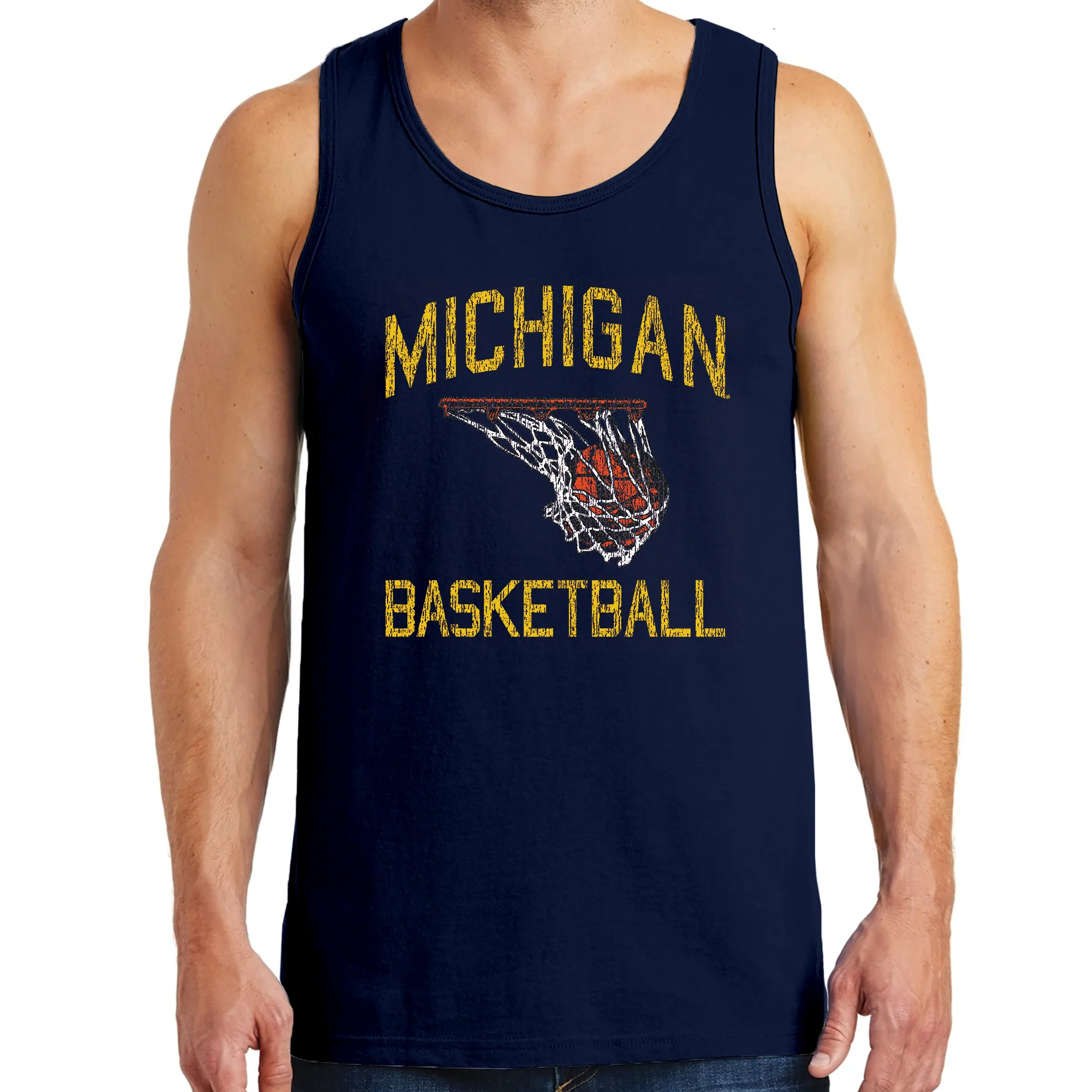 University of Michigan Wolverines Retro Faded Basketball Tank Top - Navy - Image 3