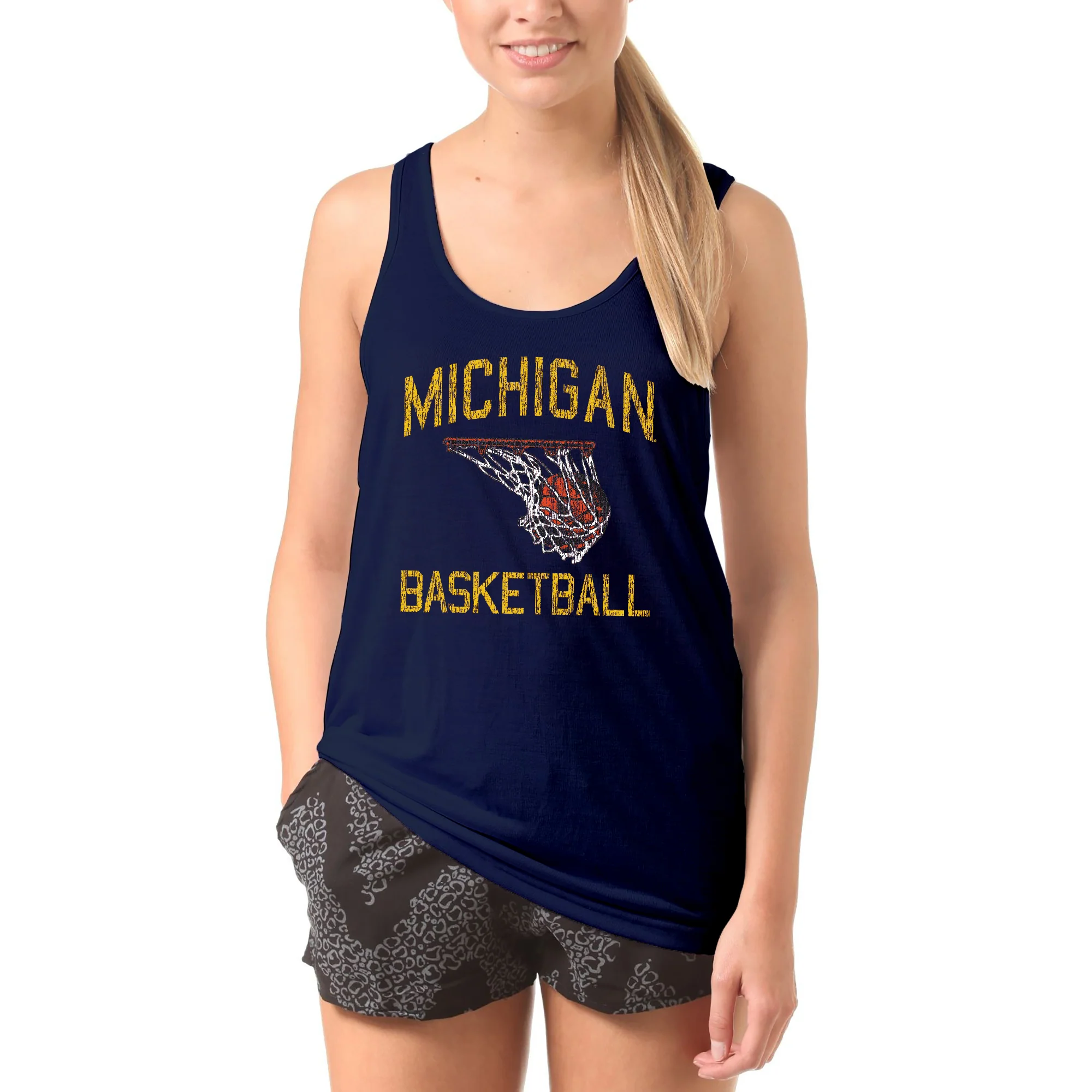 University of Michigan Wolverines Retro Faded Basketball Tank Top - Navy - Image 4