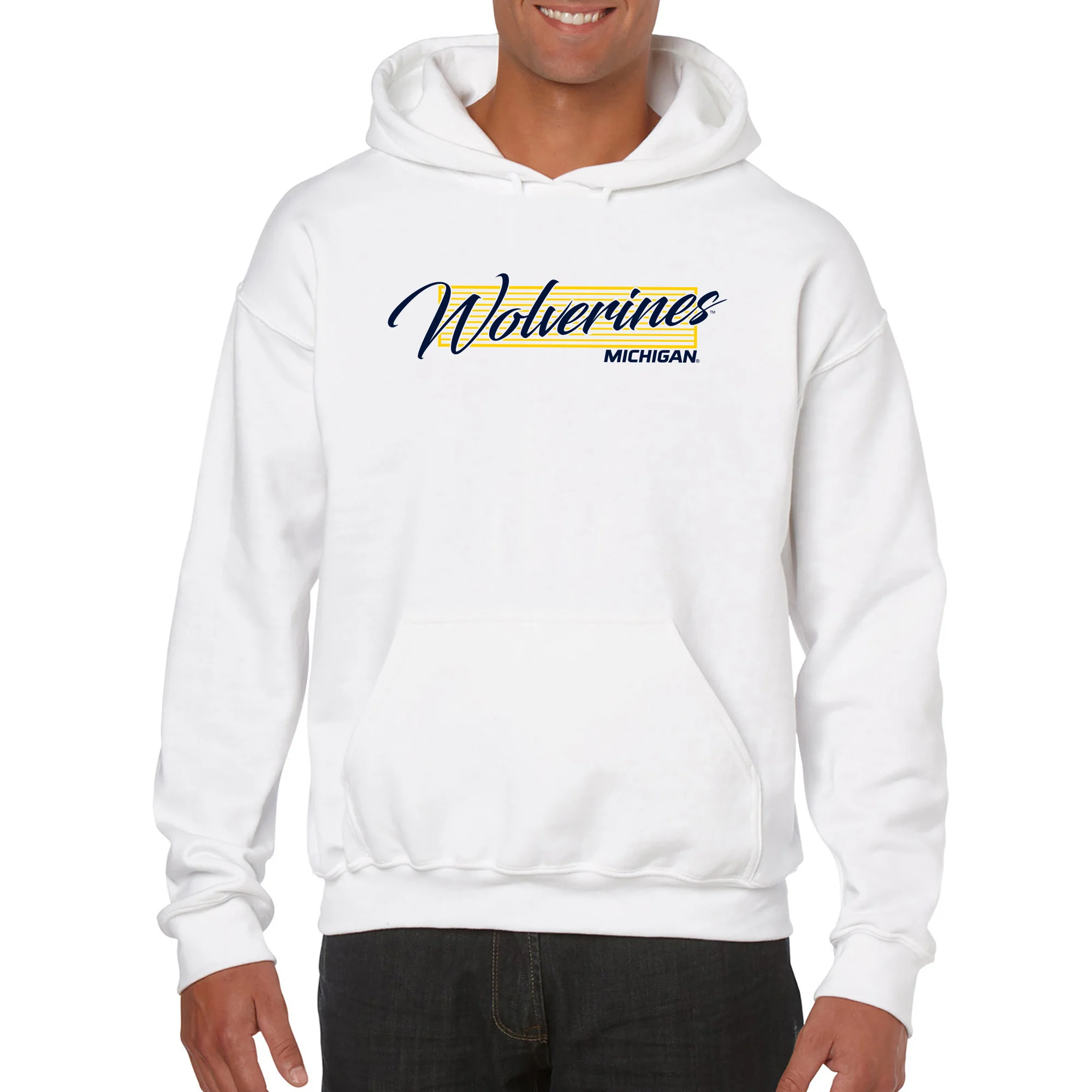 University of Michigan Wolverines Screen Play Heavy Blend Hoodie - White - Image 3