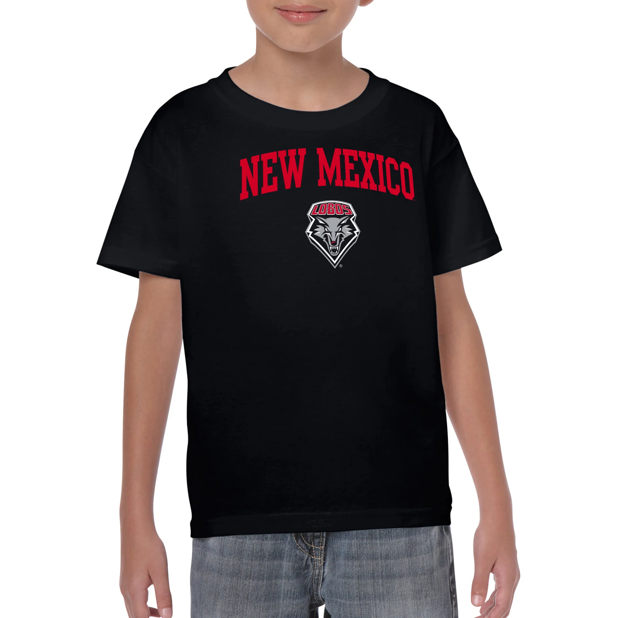 University of New Mexico Lobos Arch Logo Cotton Youth T-Shirt - Black - Image 3