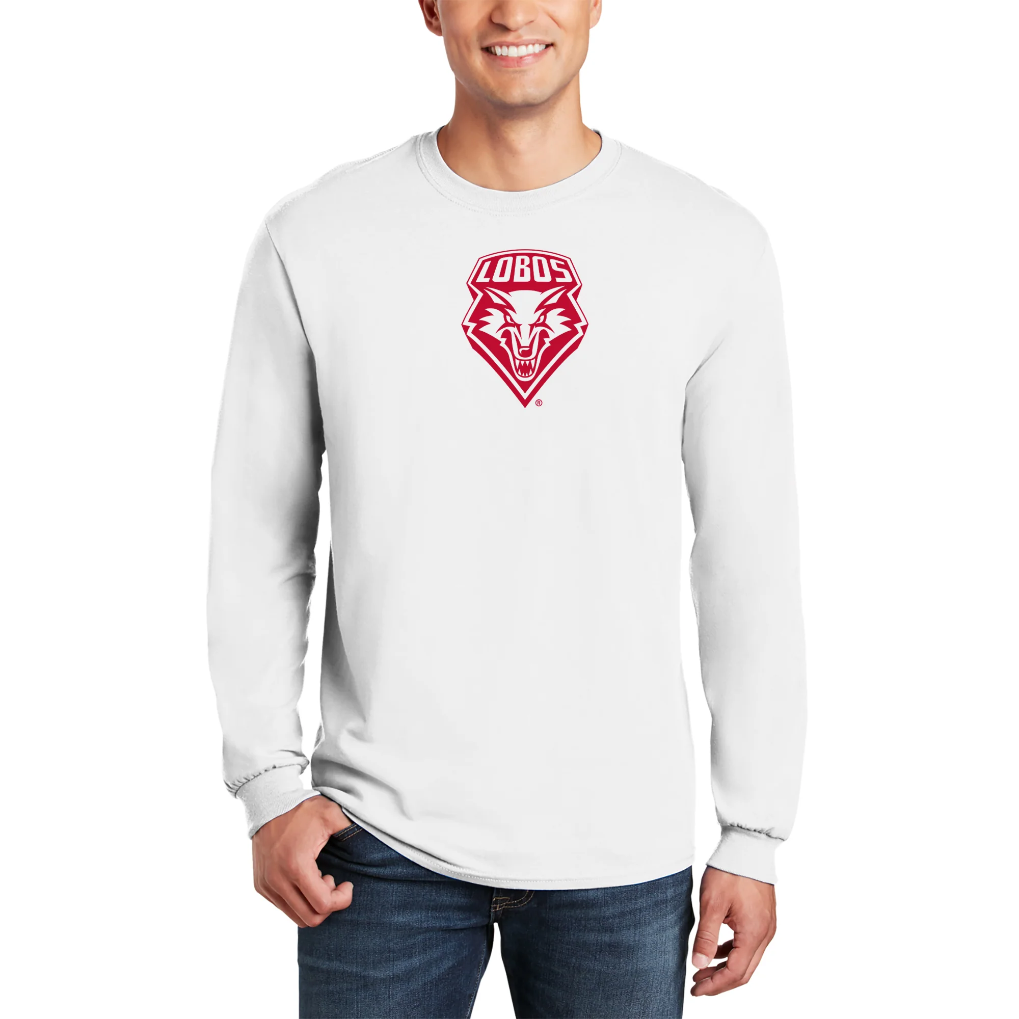 University of New Mexico Lobos Primary Logo Cotton Long Sleeve T-Shirt - White - Image 3