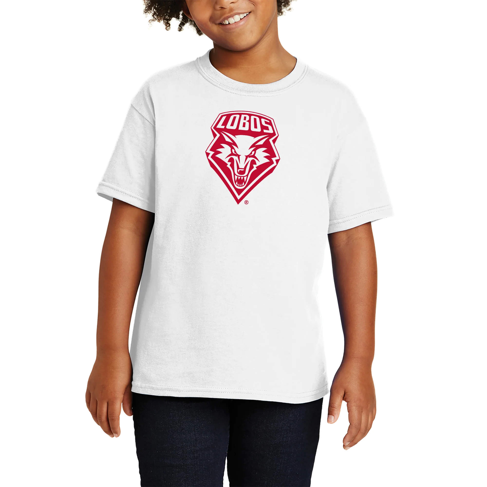 University of New Mexico Lobos Primary Logo Cotton Youth T-Shirt - White - Image 3