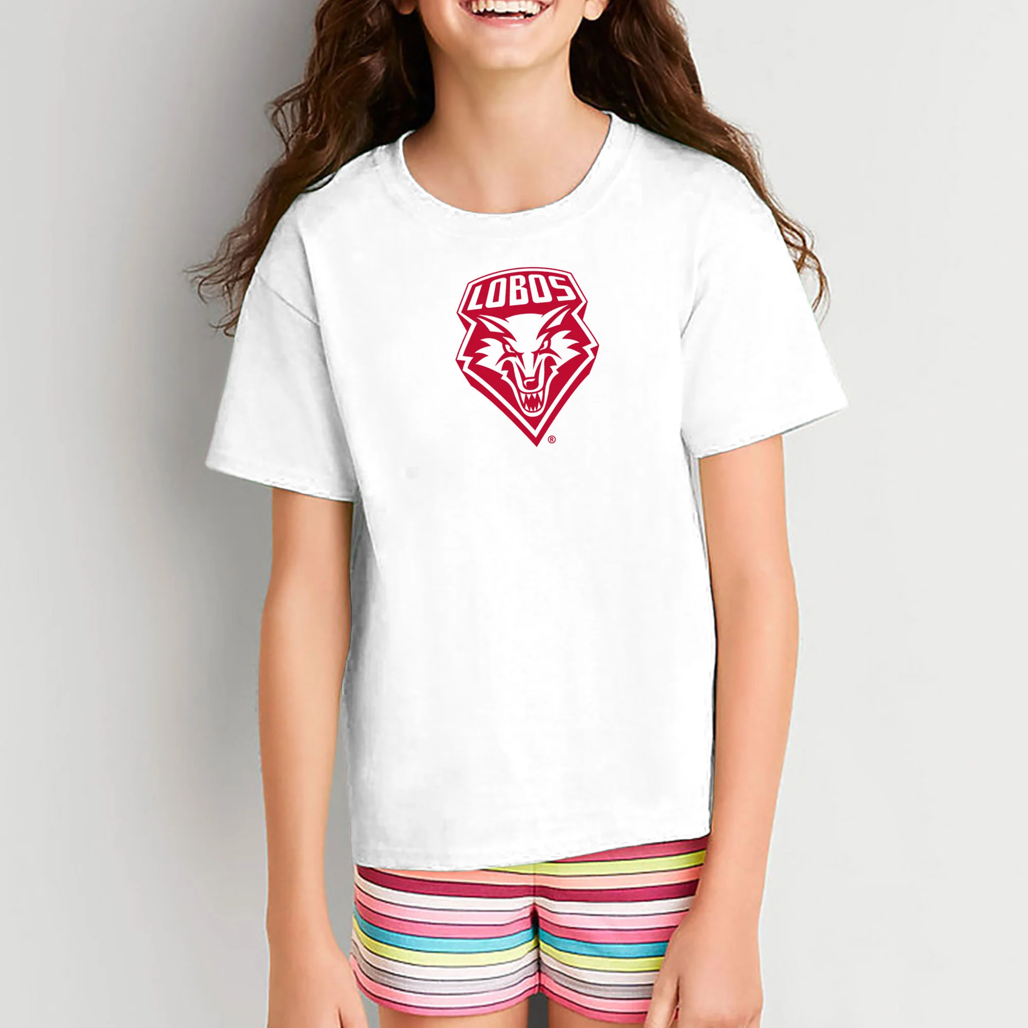 University of New Mexico Lobos Primary Logo Cotton Youth T-Shirt - White - Image 4