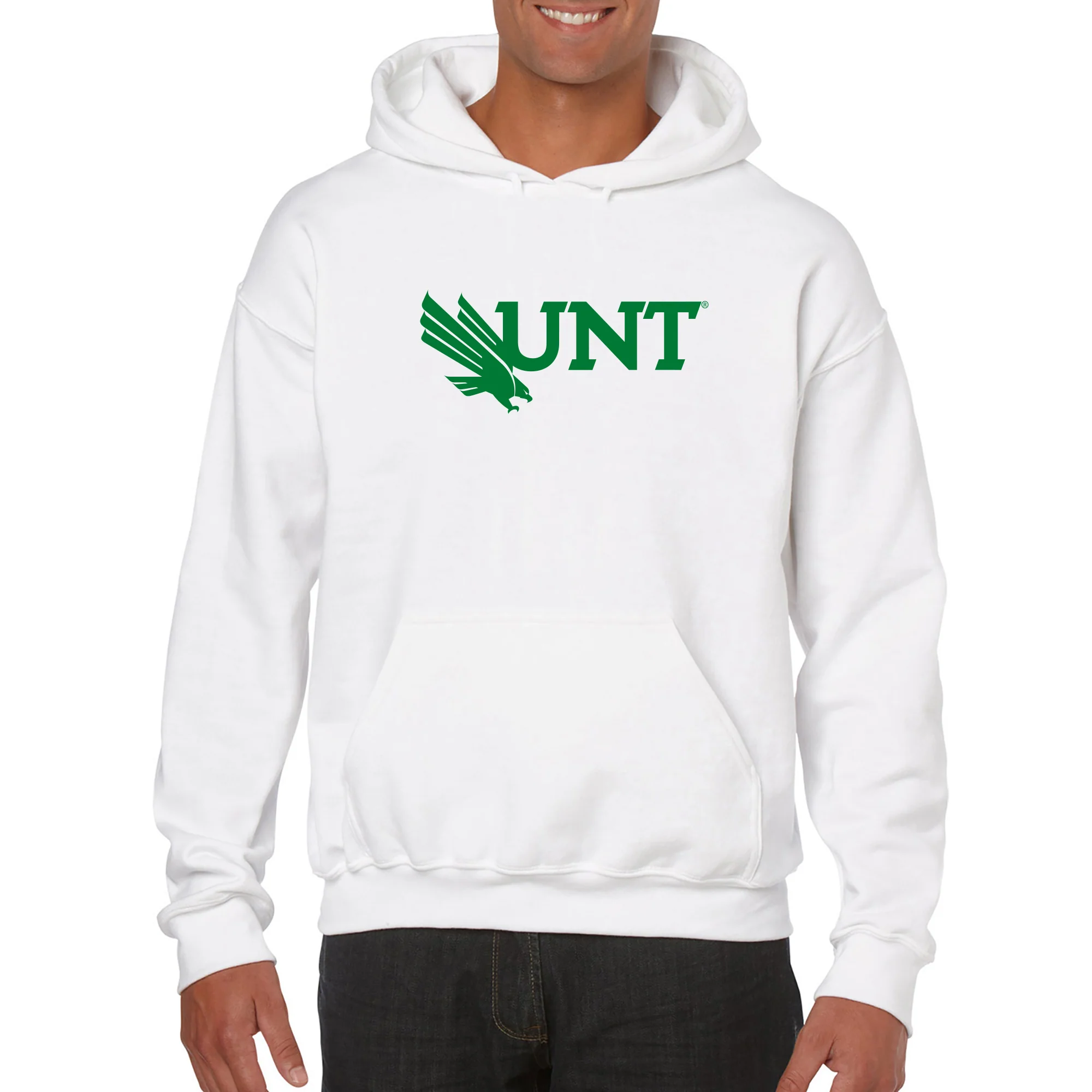 University of North Texas Mean Green Primary Logo Cotton Hoodie - White - Image 3