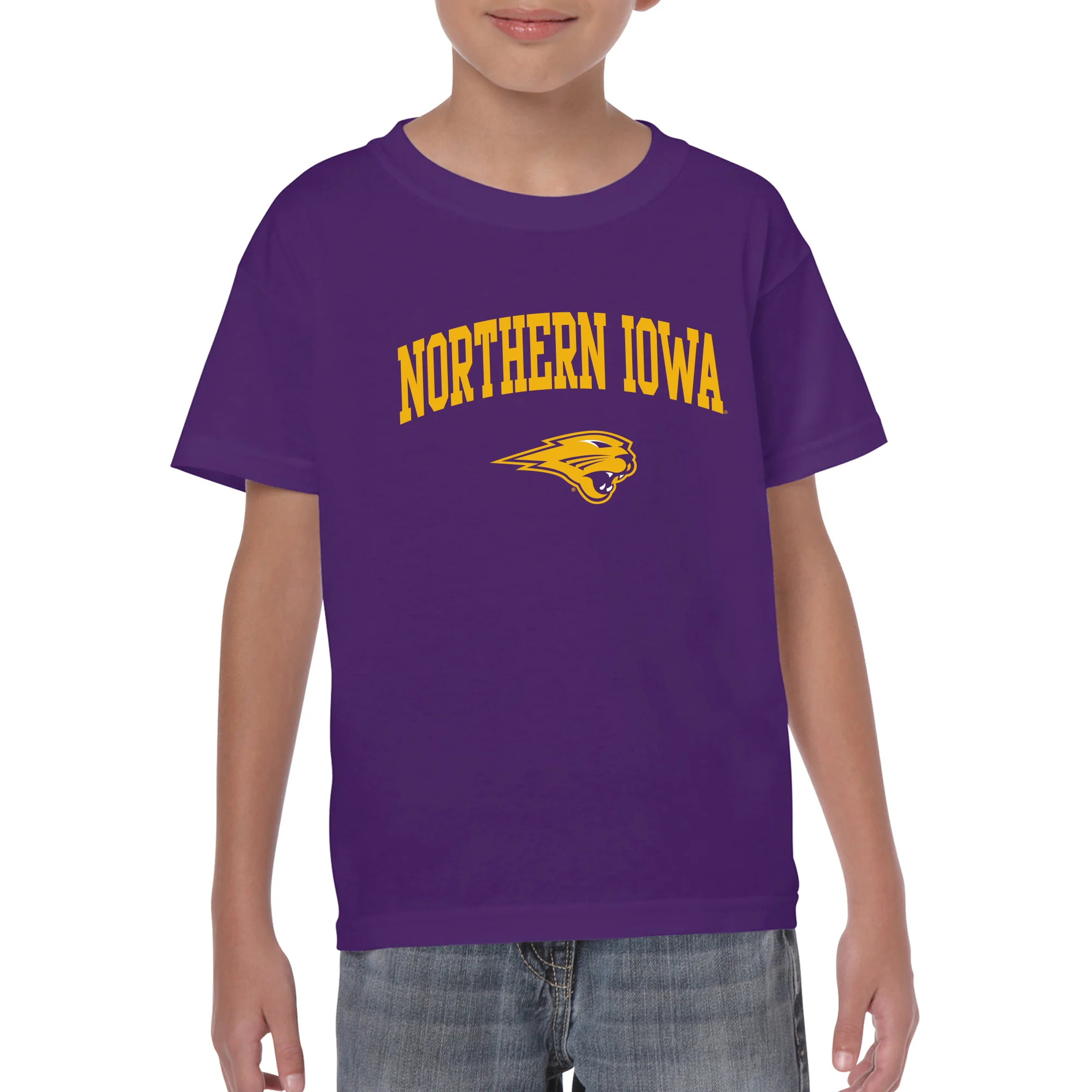 University of Northern Iowa Panthers Arch Logo Youth T Shirt - Purple - Image 3