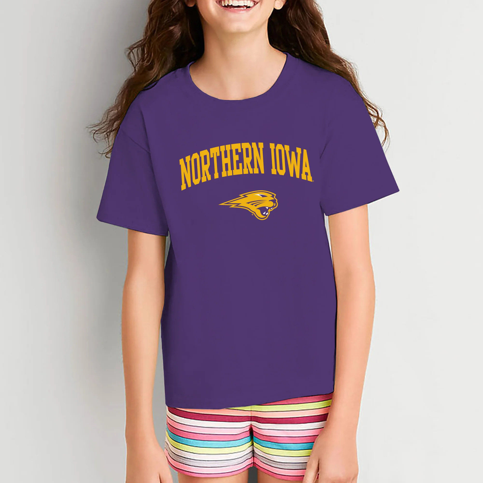 University of Northern Iowa Panthers Arch Logo Youth T Shirt - Purple - Image 4