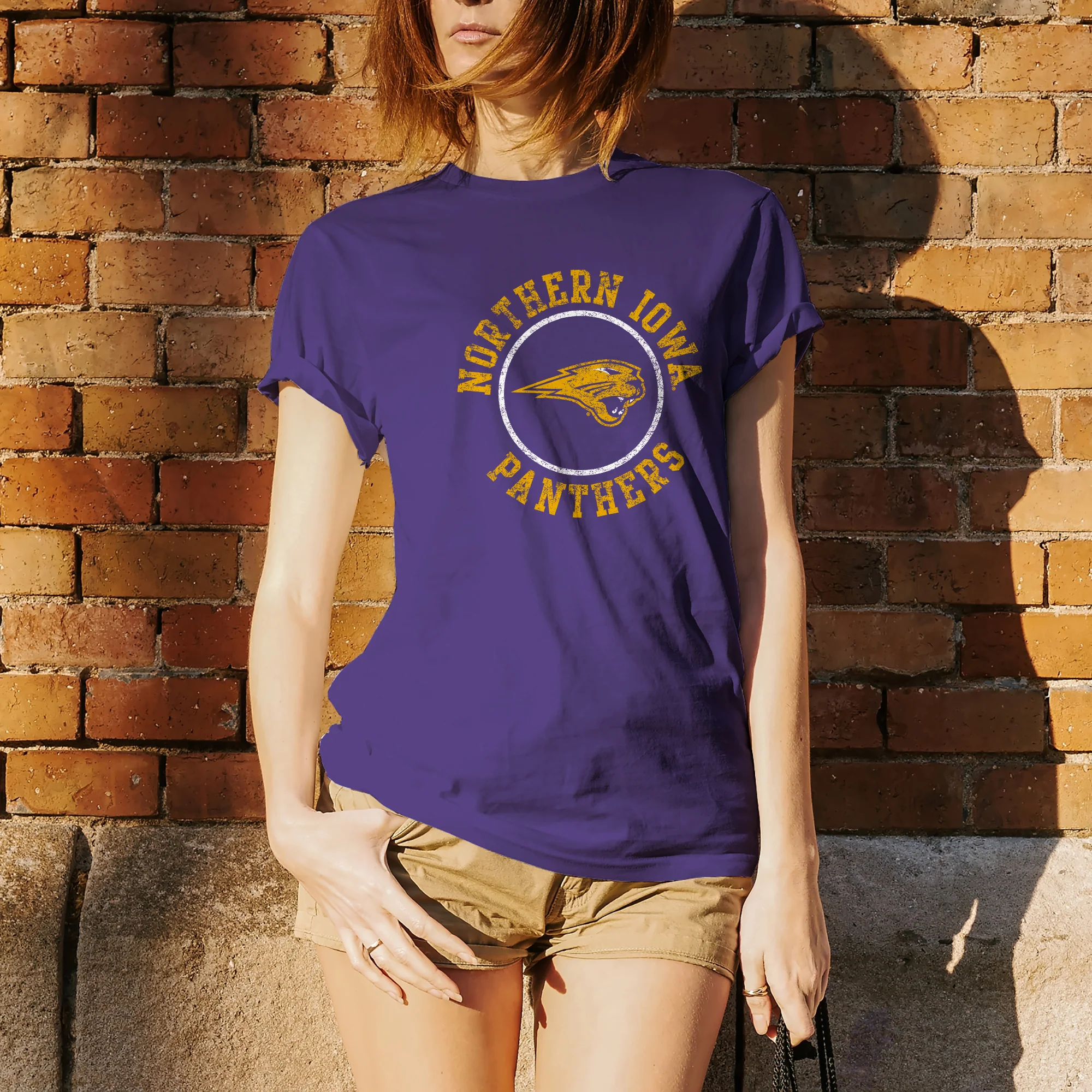 University of Northern Iowa Panthers Distressed Circle Logo Short Sleeve T Shirt - Purple - Image 4