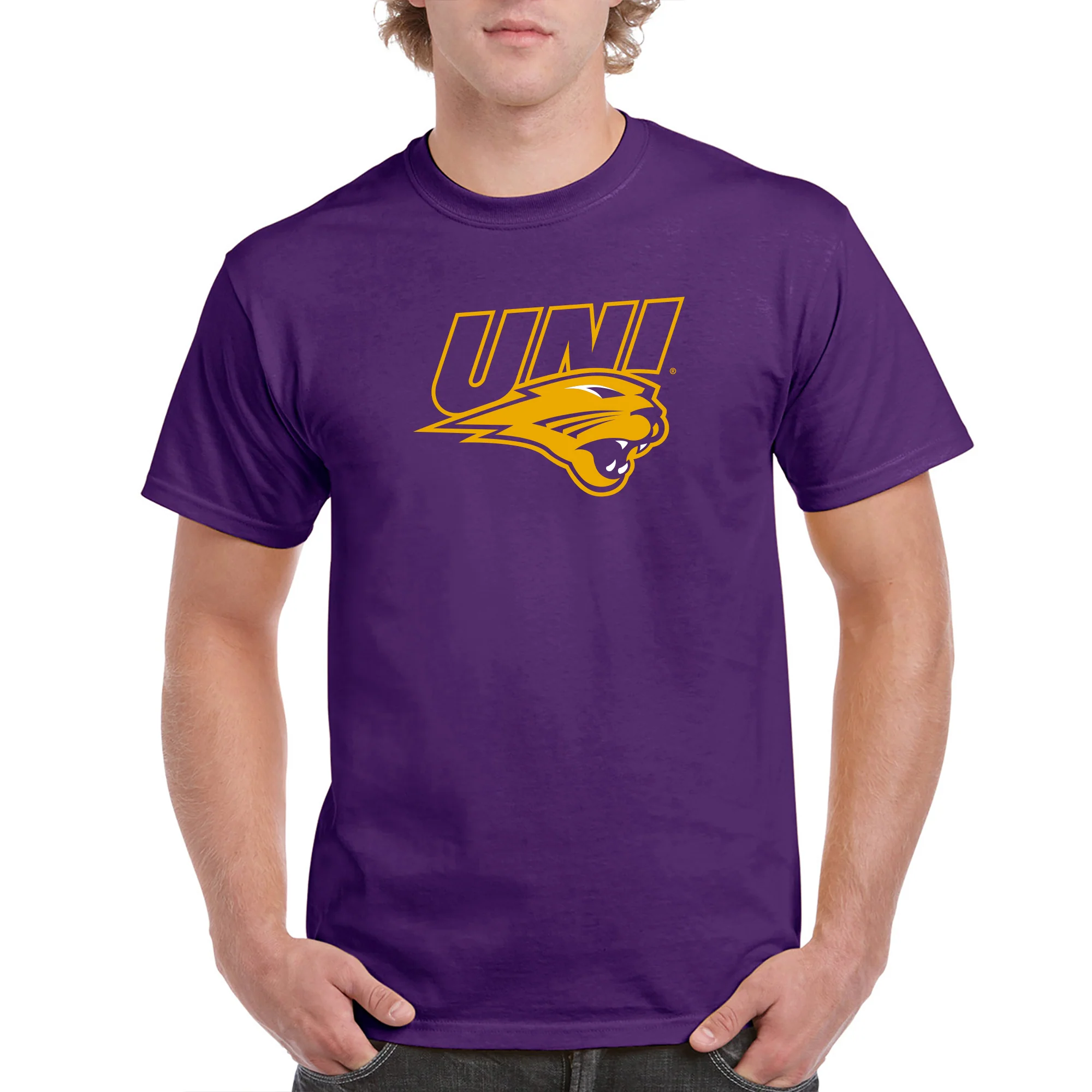 University of Northern Iowa Panthers Primary Logo Short Sleeve T Shirt - Purple - Image 3