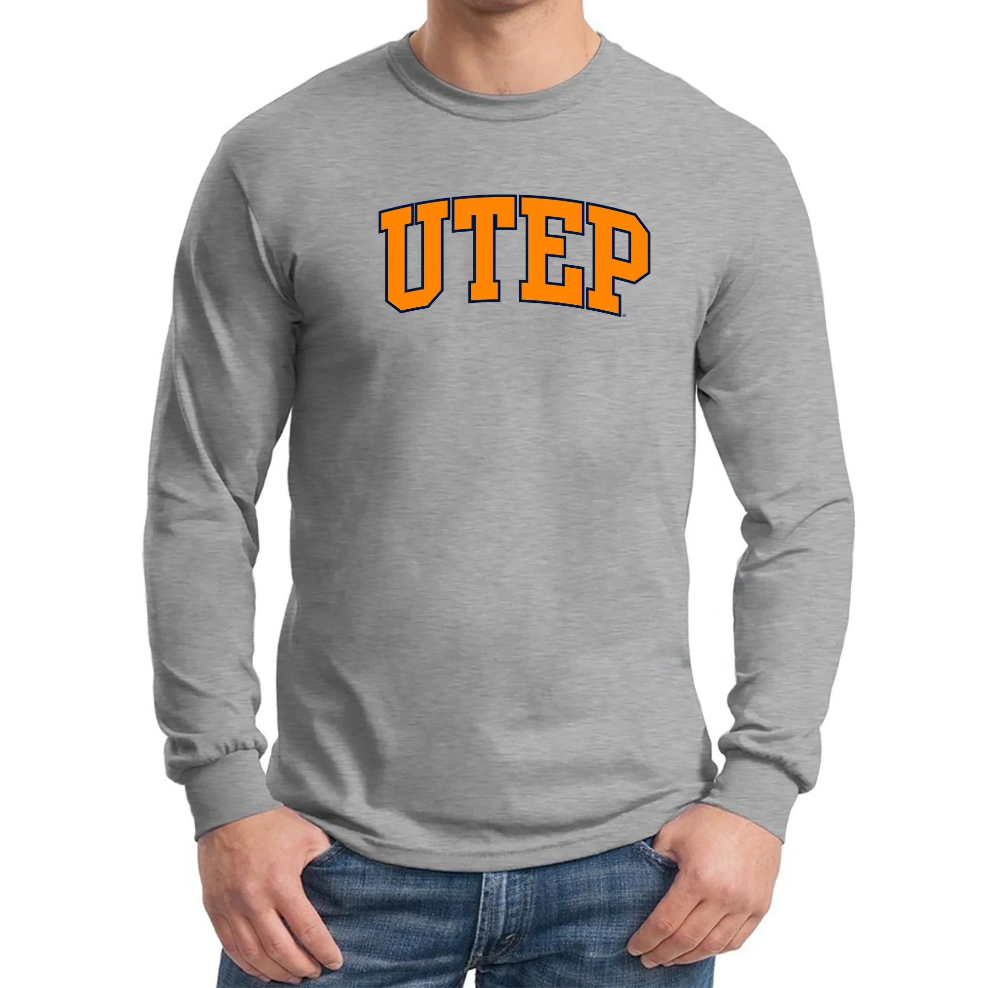 University of Texas at El Paso Miners Arch Logo Long Sleeve T Shirt - Sport Grey - Image 3
