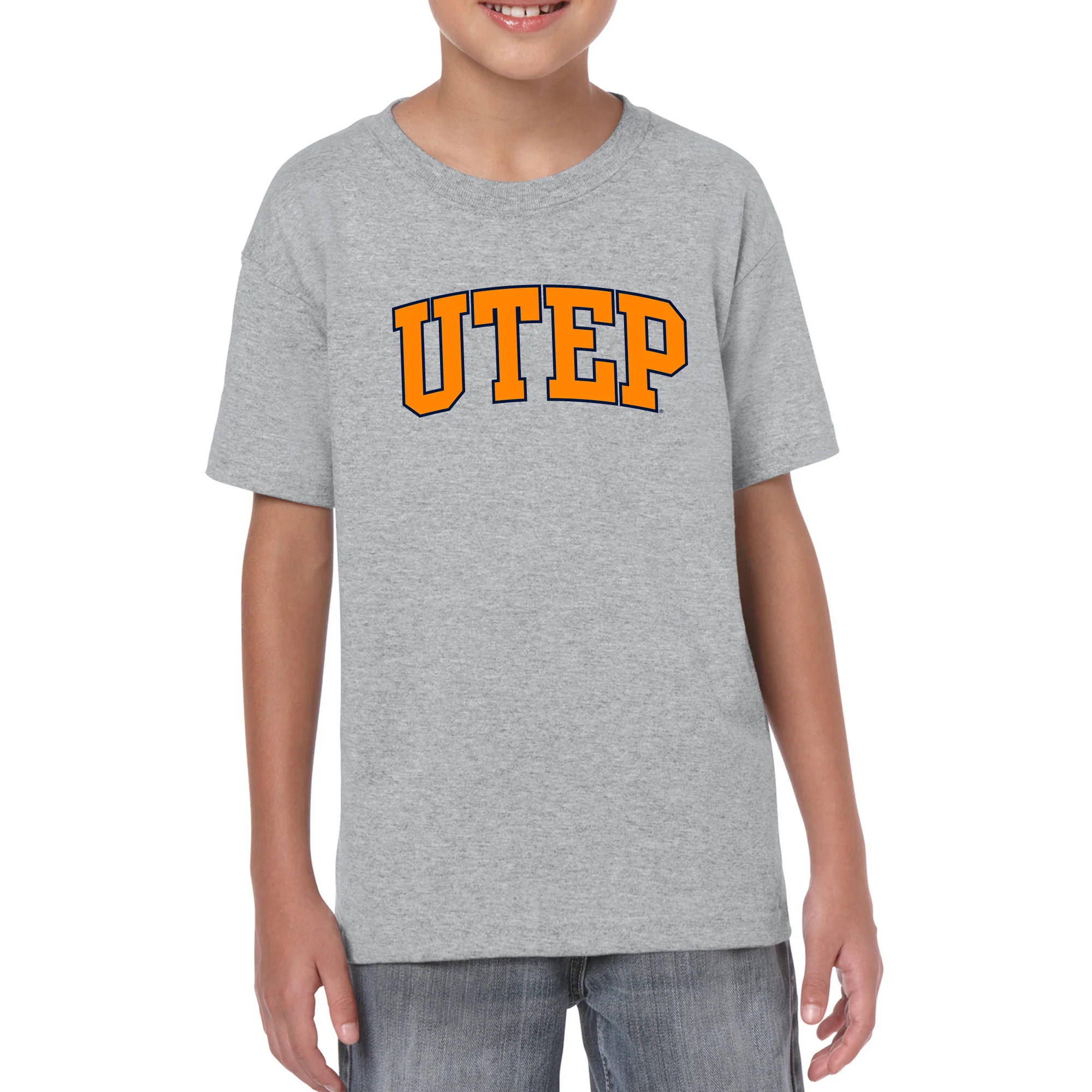 University of Texas at El Paso Miners Arch Logo Short Sleeve Youth T Shirt - Sport Grey - Image 3
