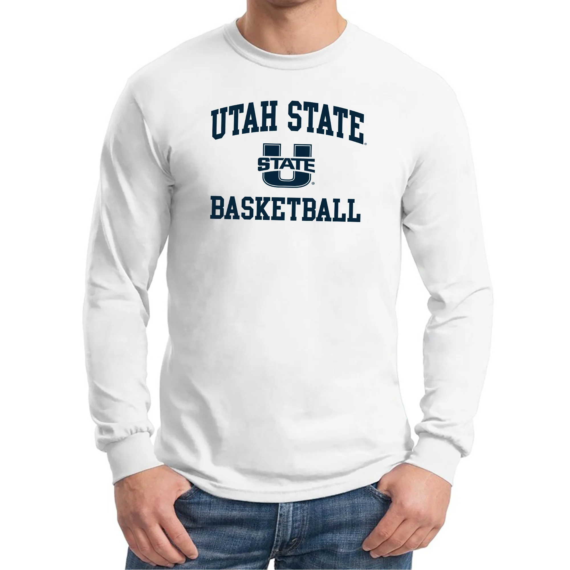 Utah State Aggies Arch Logo Basketball Long Sleeve - White - Image 3
