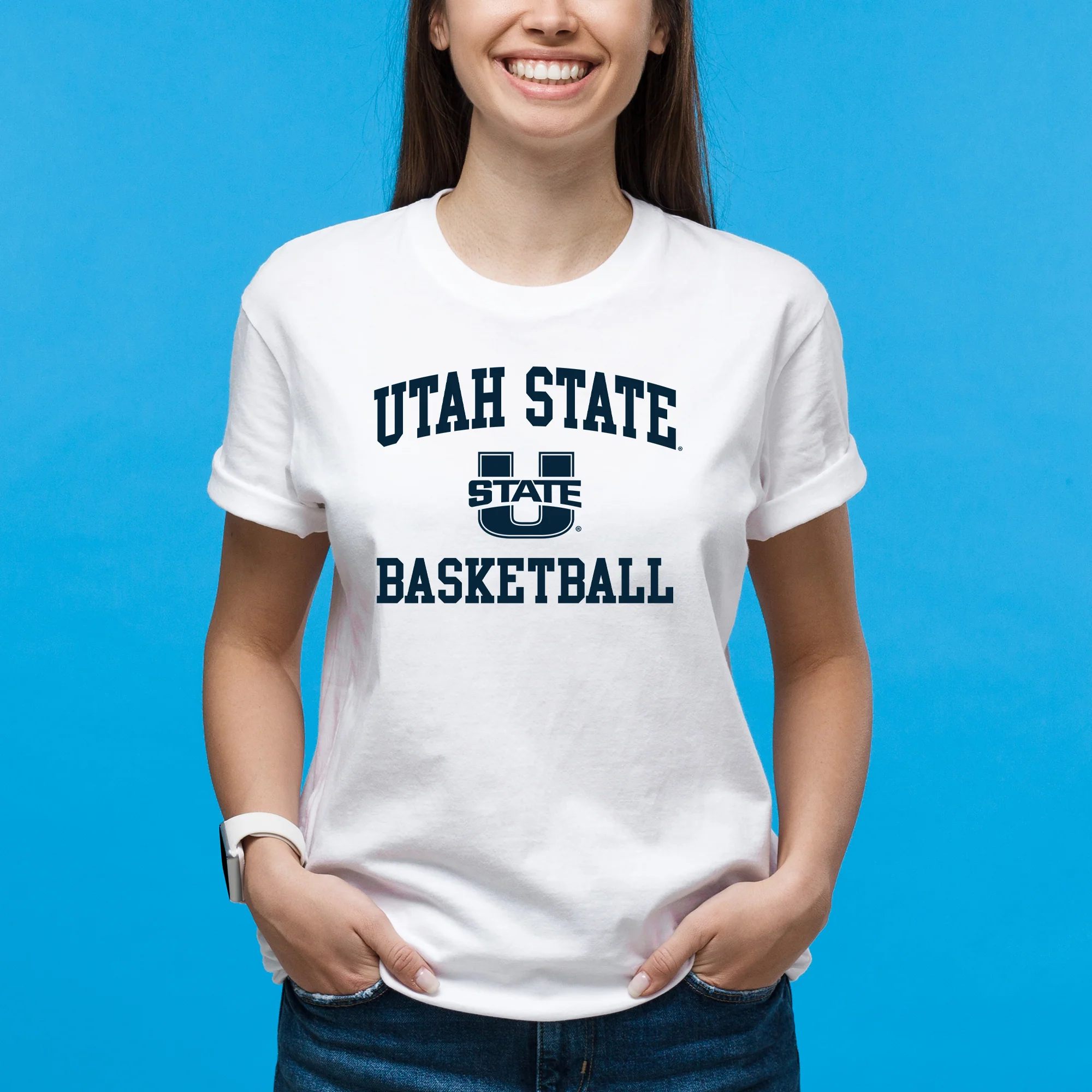 Utah State Aggies Arch Logo Basketball T-Shirt - White - Image 4
