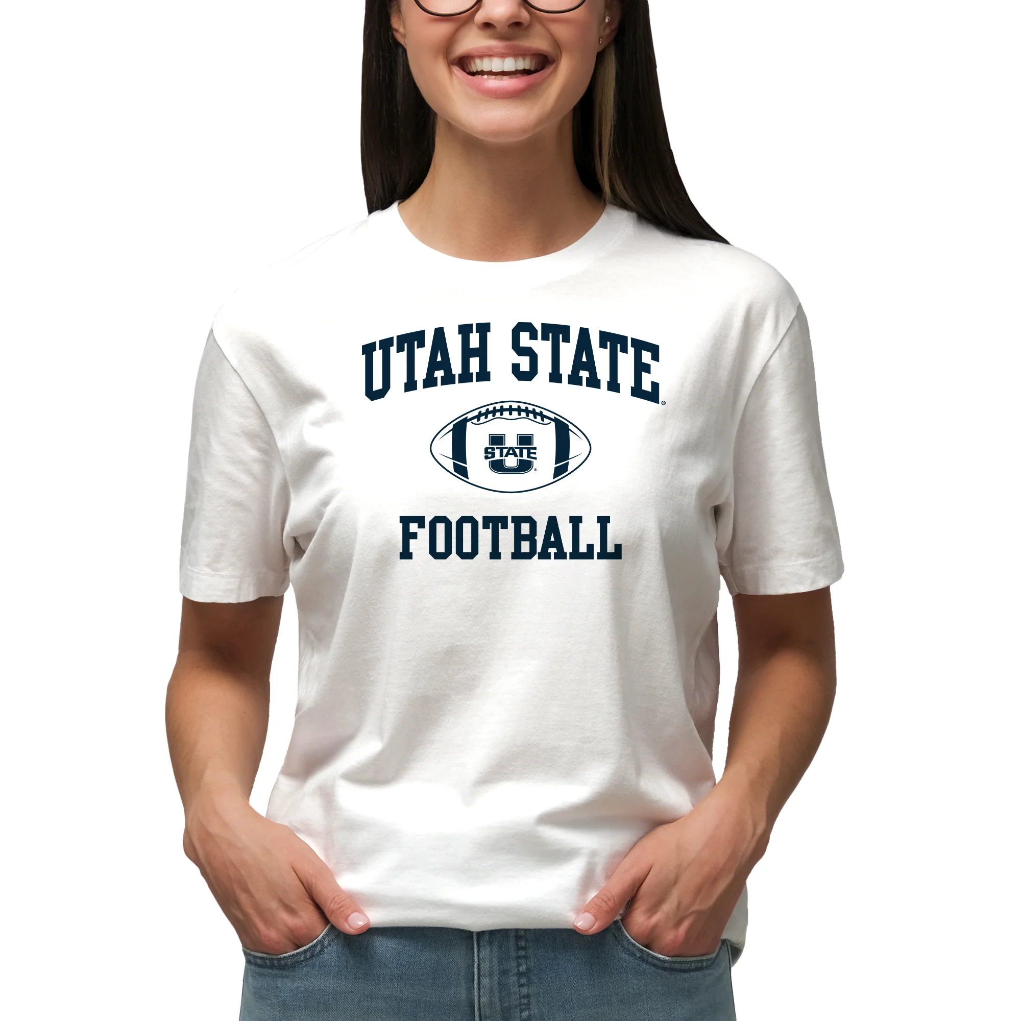 Utah State Aggies Classic Football Arch T-Shirt - White - Image 4