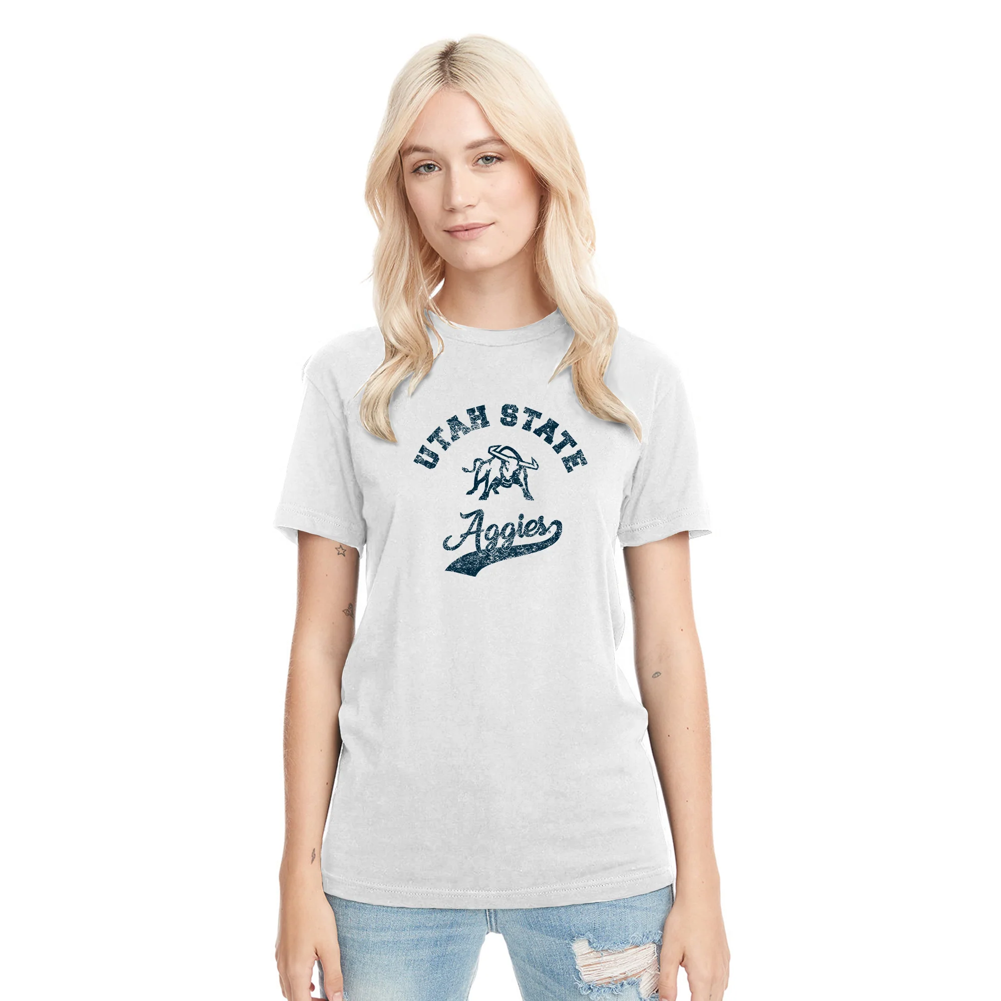Utah State Aggies Retro Script NLA Triblend T-Shirt - Heather White - Image 4