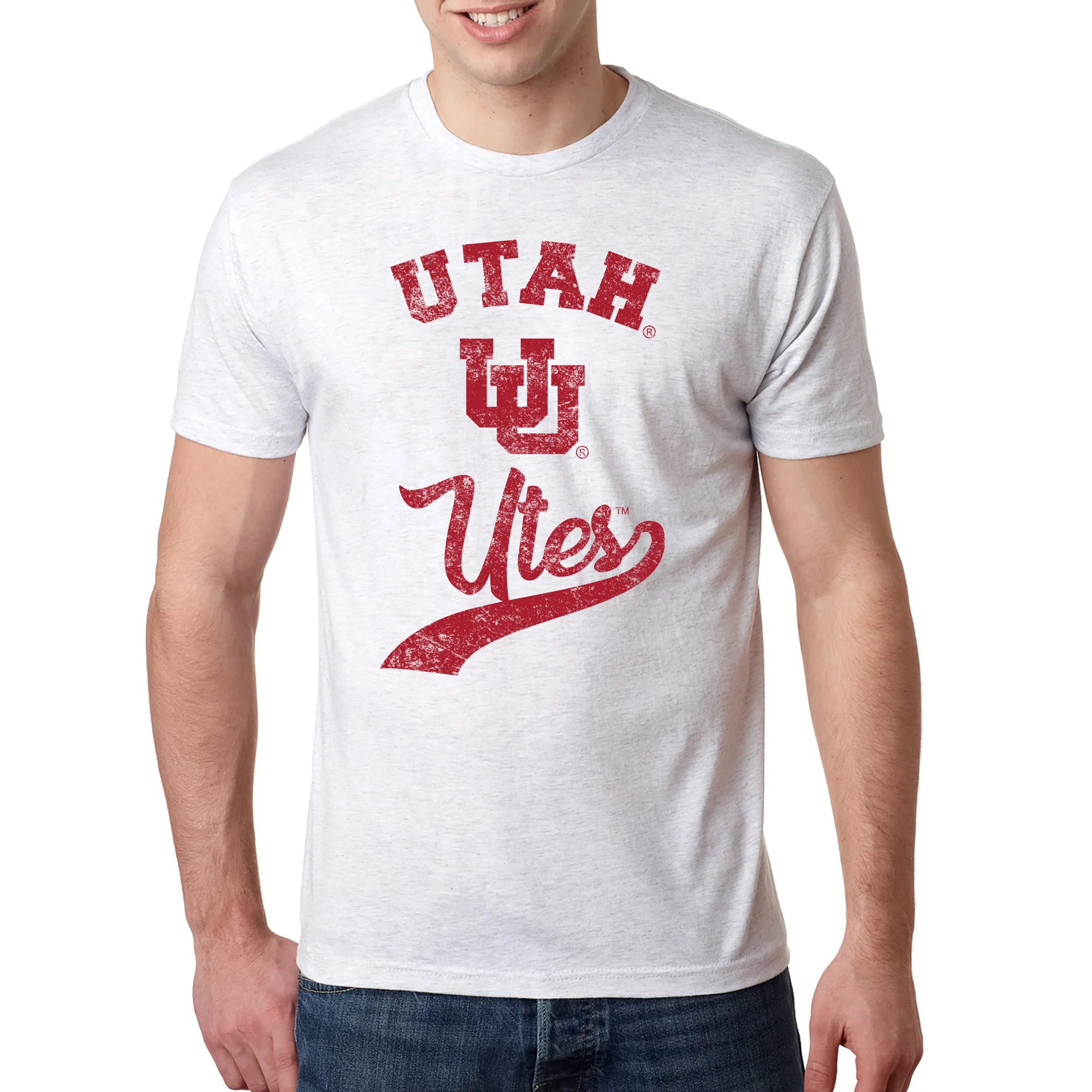 Utah Utes Retro Script Premium Triblend T-Shirt - Heather White - Image 3