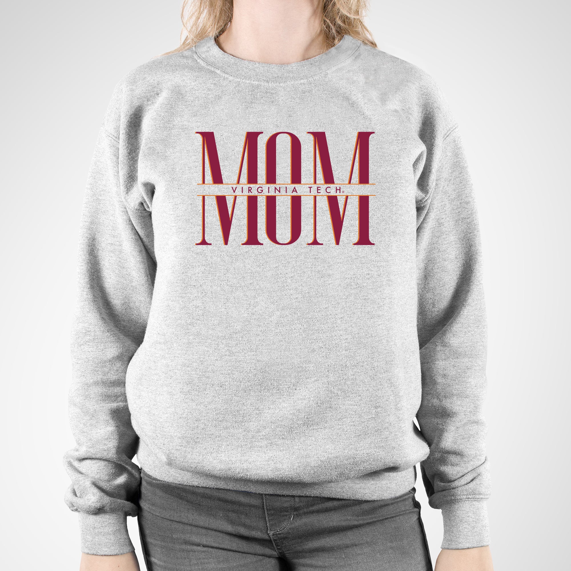 Virginia Tech Classic Mom Crewneck Sweatshirt - Sport Grey - Image 3