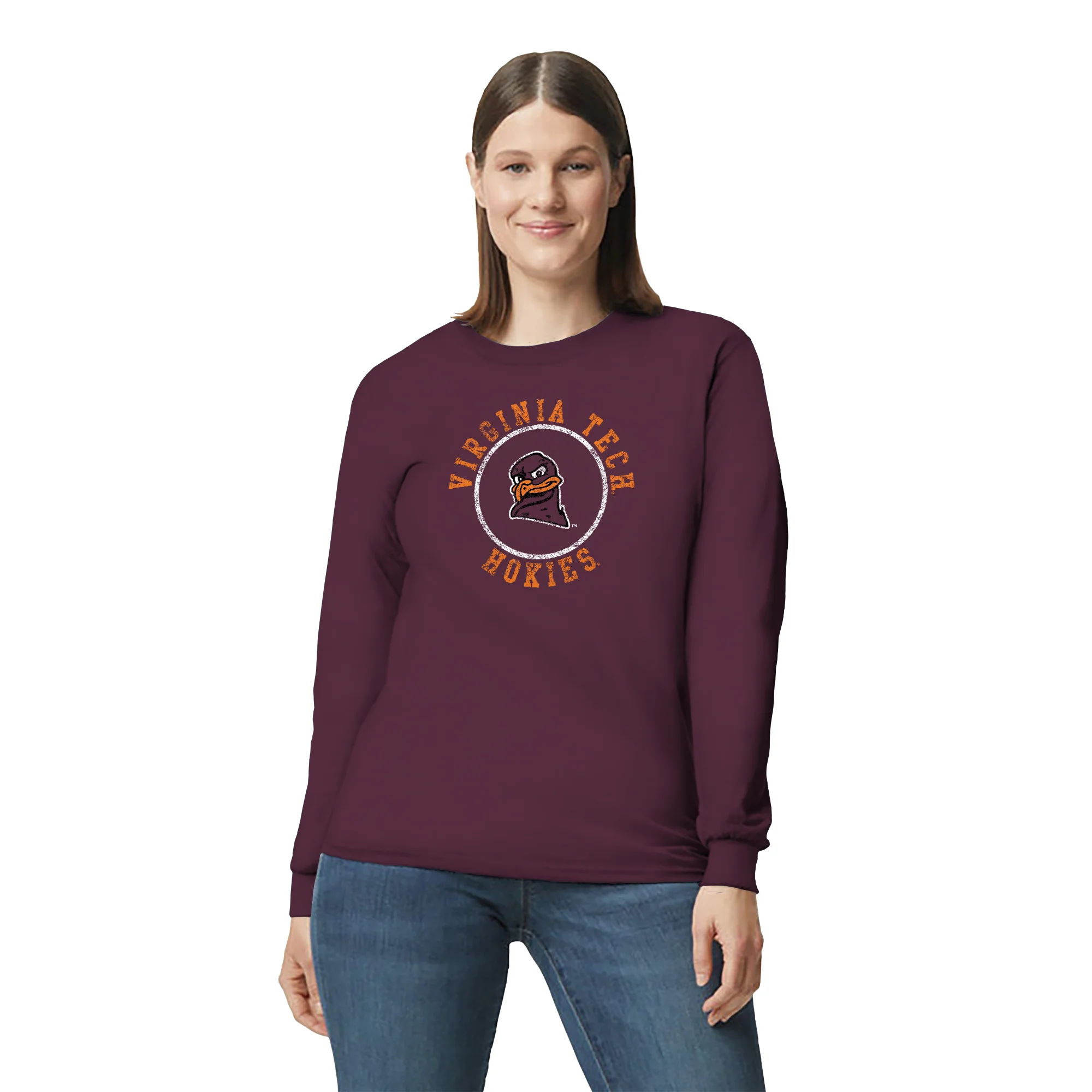 Virginia Tech Distressed Circle Logo Long Sleeve - Maroon - Image 4