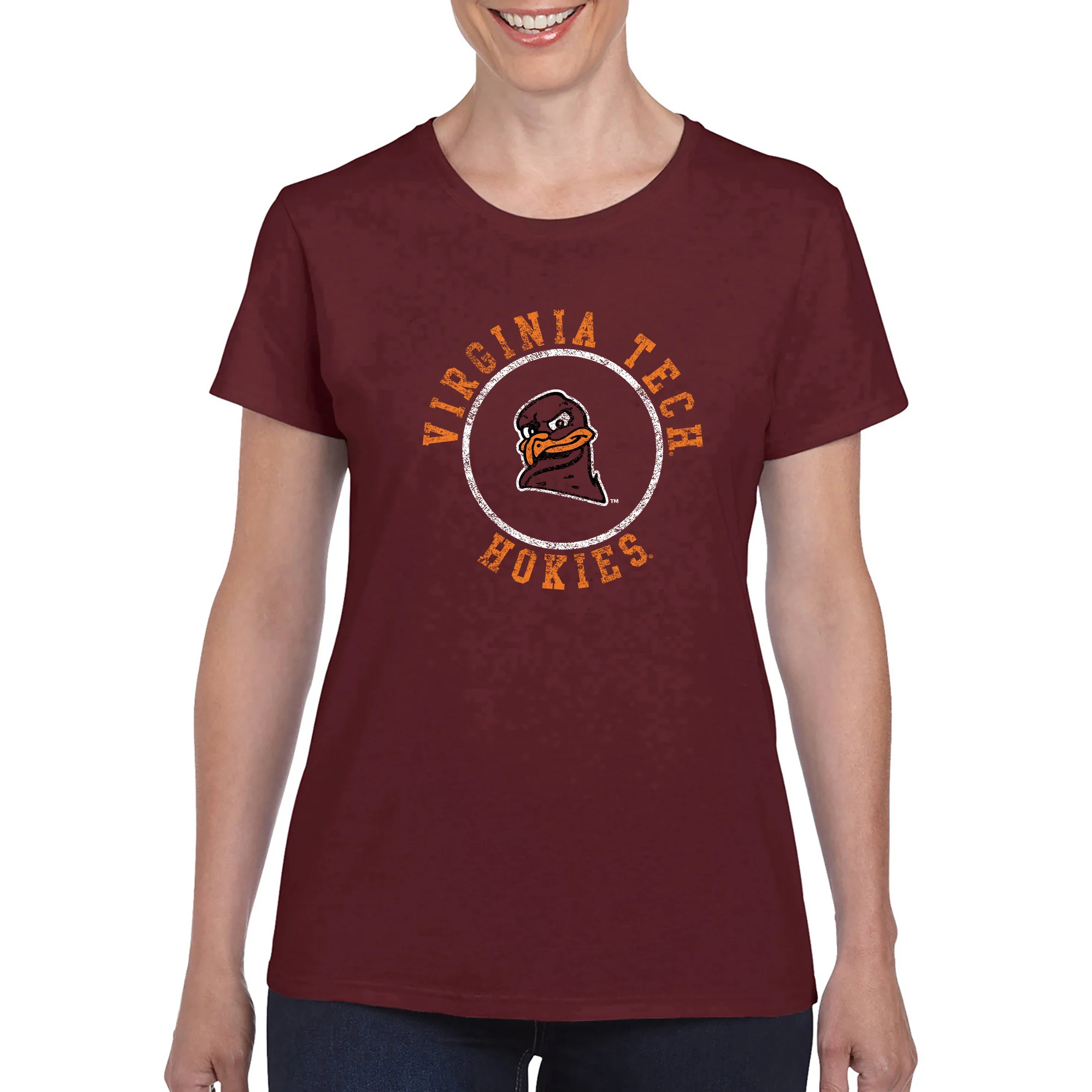 Virginia Tech Distressed Circle Logo Womens T-Shirt - Maroon - Image 3