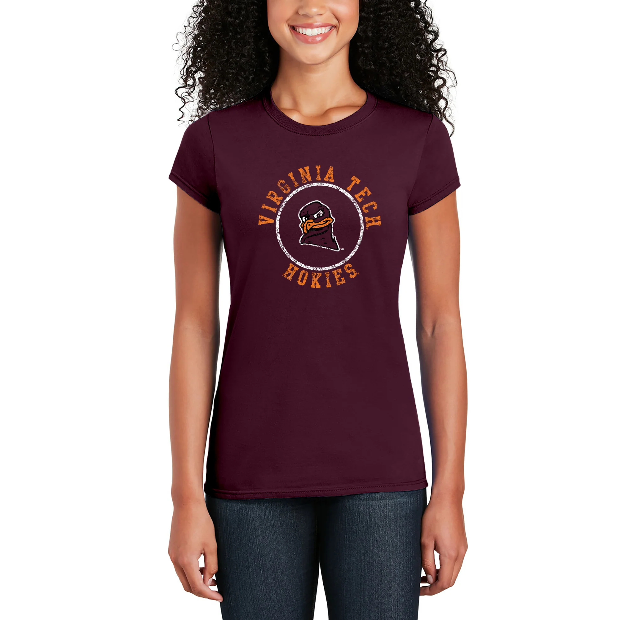 Virginia Tech Distressed Circle Logo Womens T-Shirt - Maroon - Image 4
