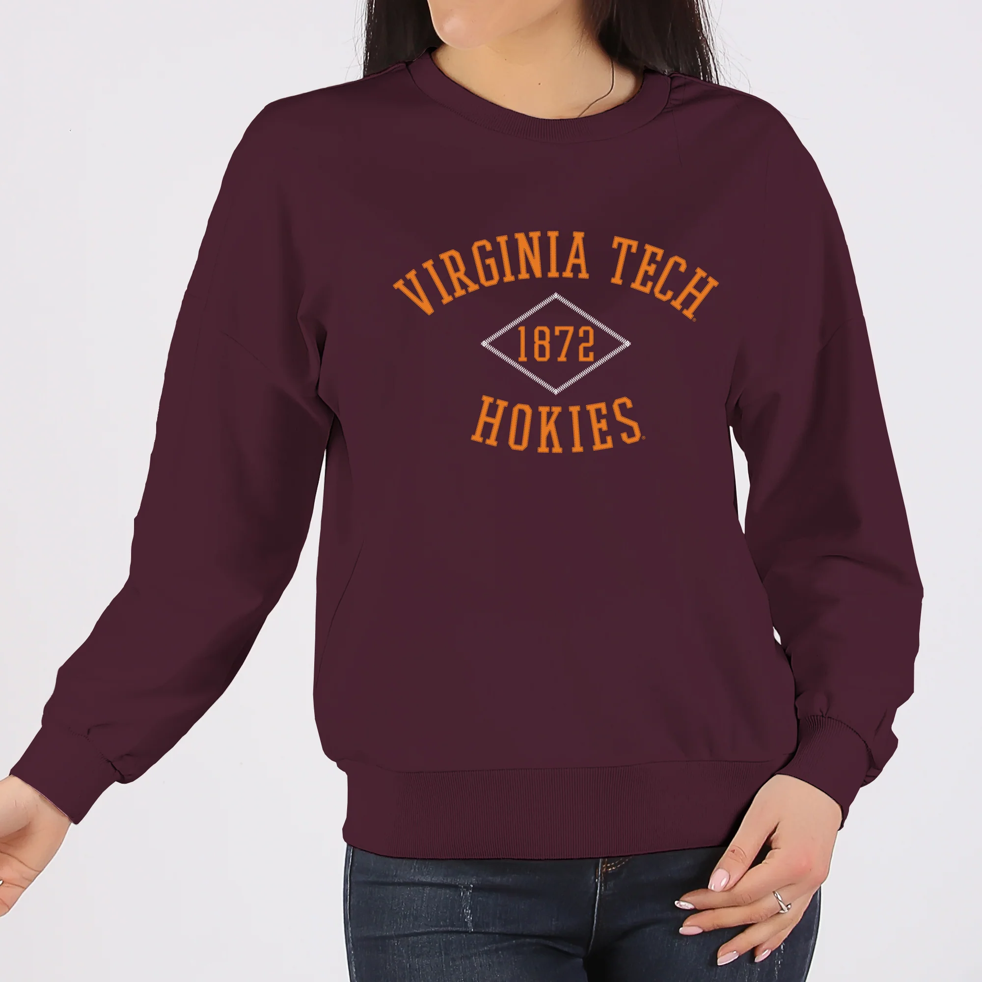 Virginia Tech Faux Stitch Arch Crewneck - Maroon - Image 4