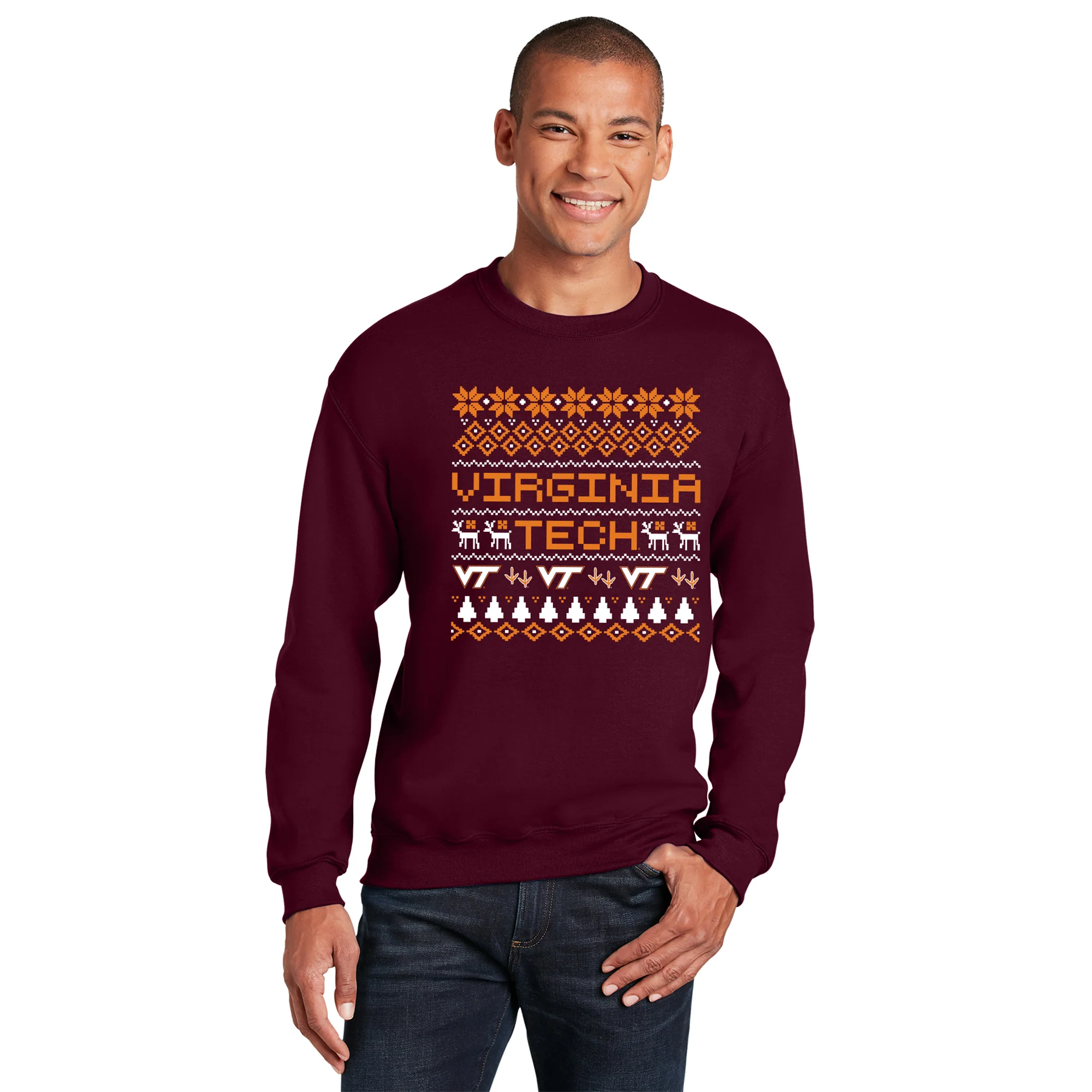 Virginia Tech Holiday Sweater Crewneck Sweatshirt - Maroon - Image 4