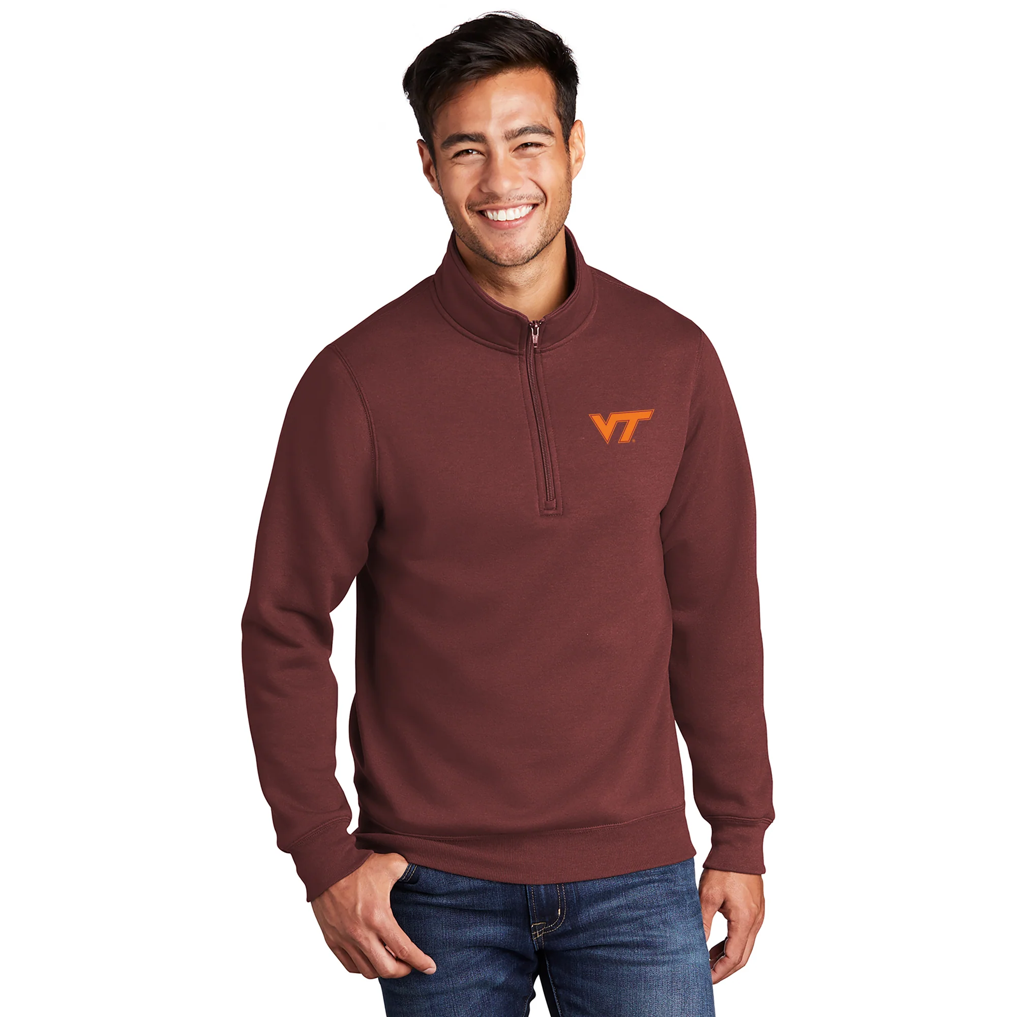 Virginia Tech Primary Logo LC Q-Zip - Maroon - Image 3