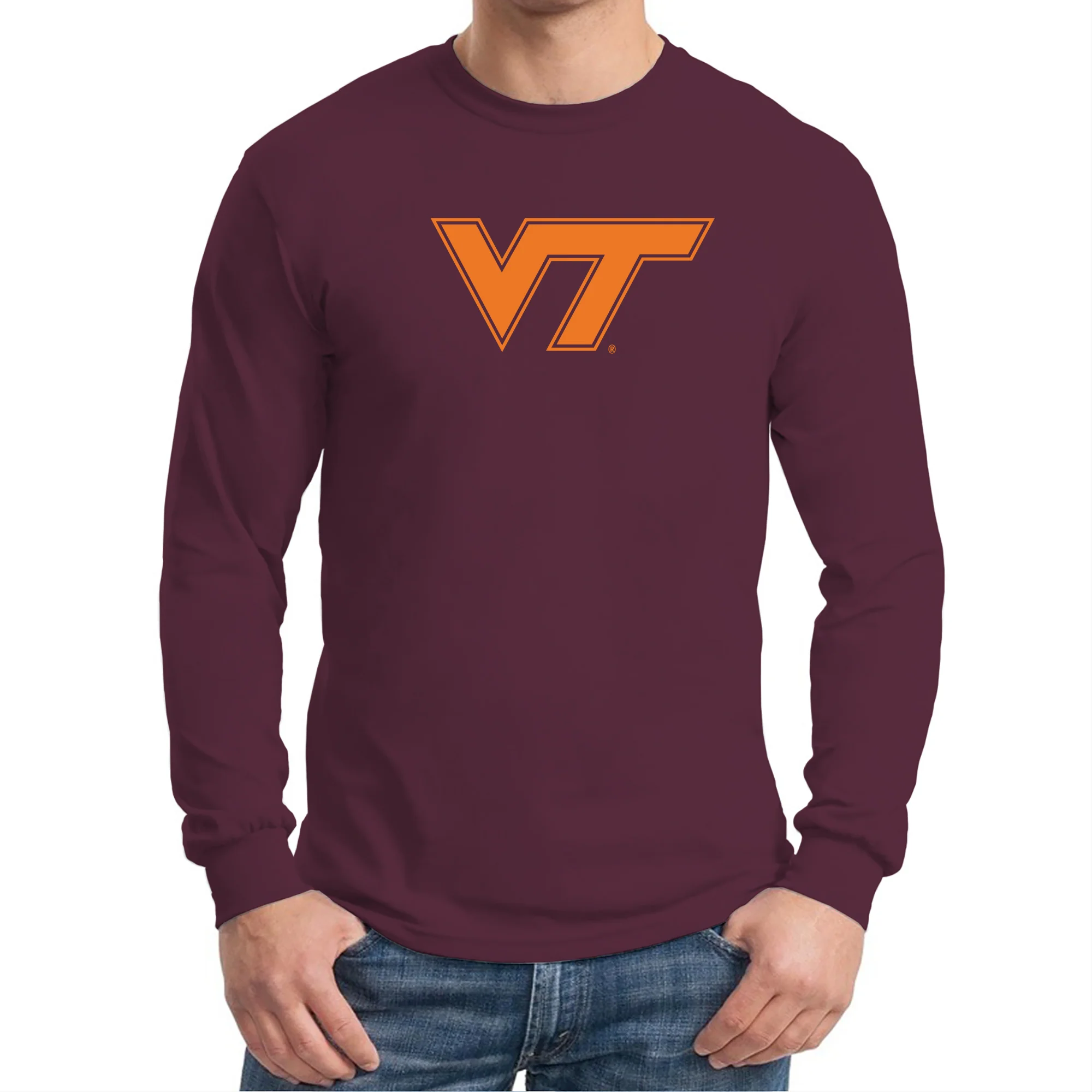 Virginia Tech Primary Logo Long Sleeve - Maroon - Image 3