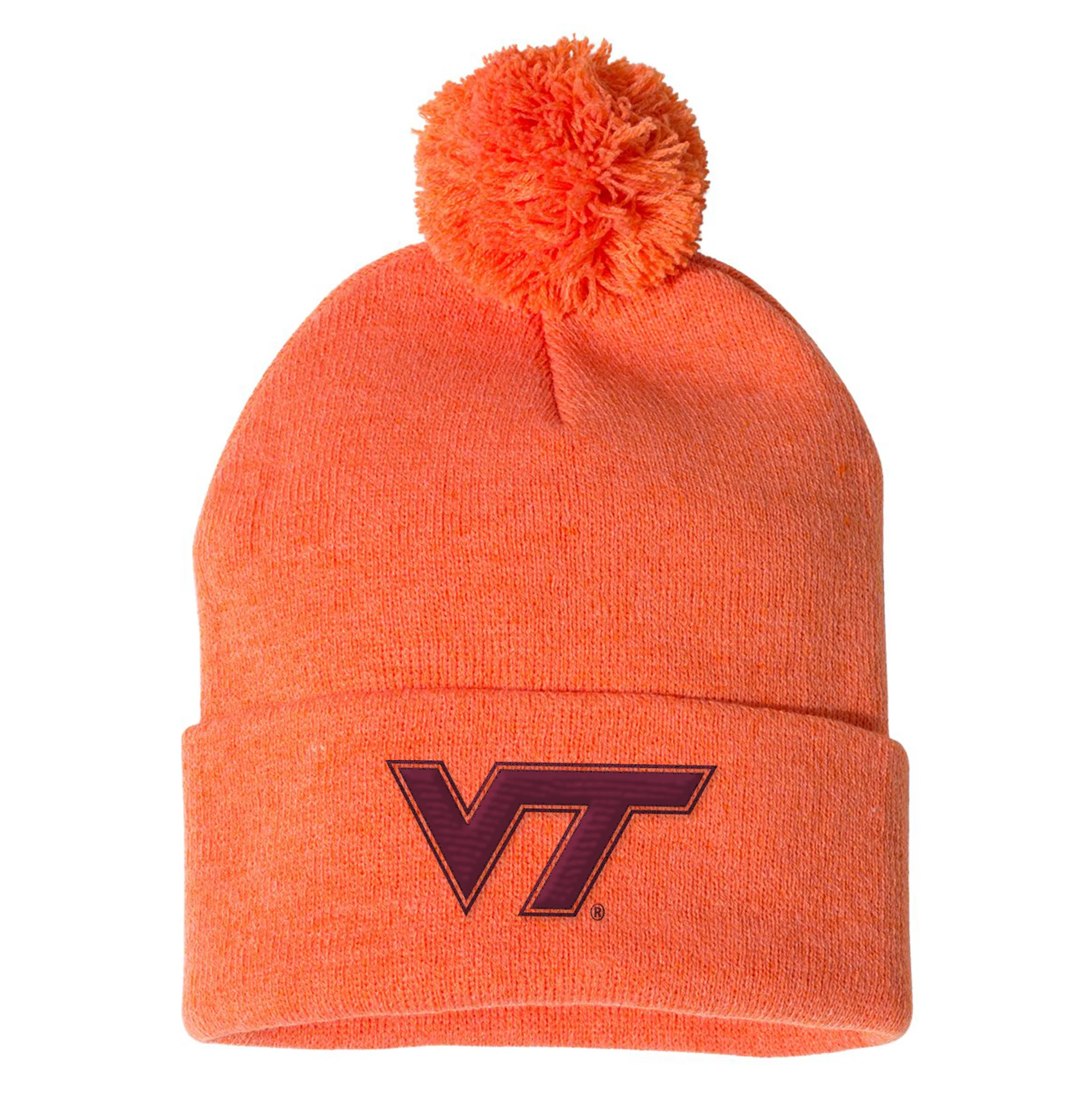 Virginia Tech Primary Logo Pom Pom Cuffed Beanie - Image 2