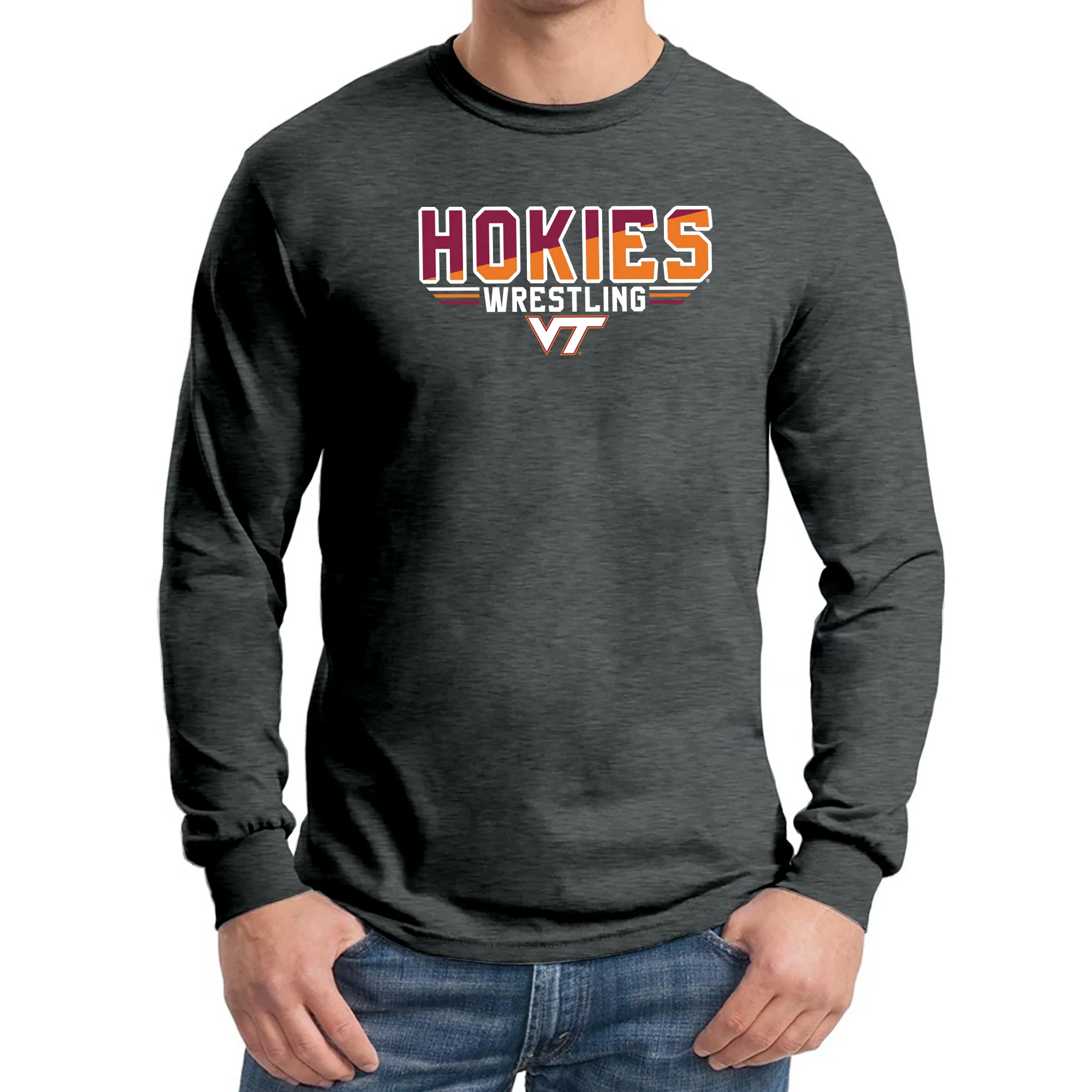 Virginia Tech Wrestling Top Flight Long Sleeve T-Shirt - Dark Heather - Image 3