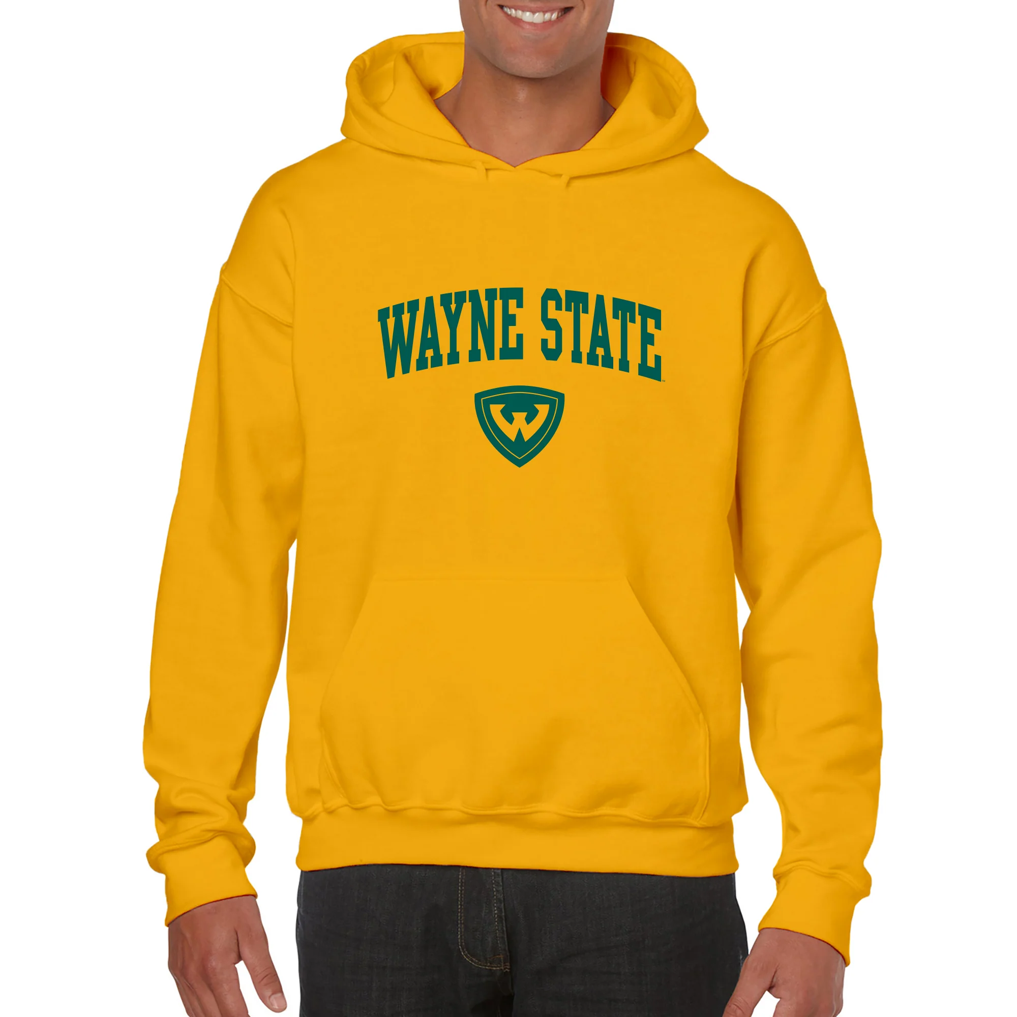 Wayne State University Warriors Arch Logo Heavy Blend Hoodie - Gold - Image 3