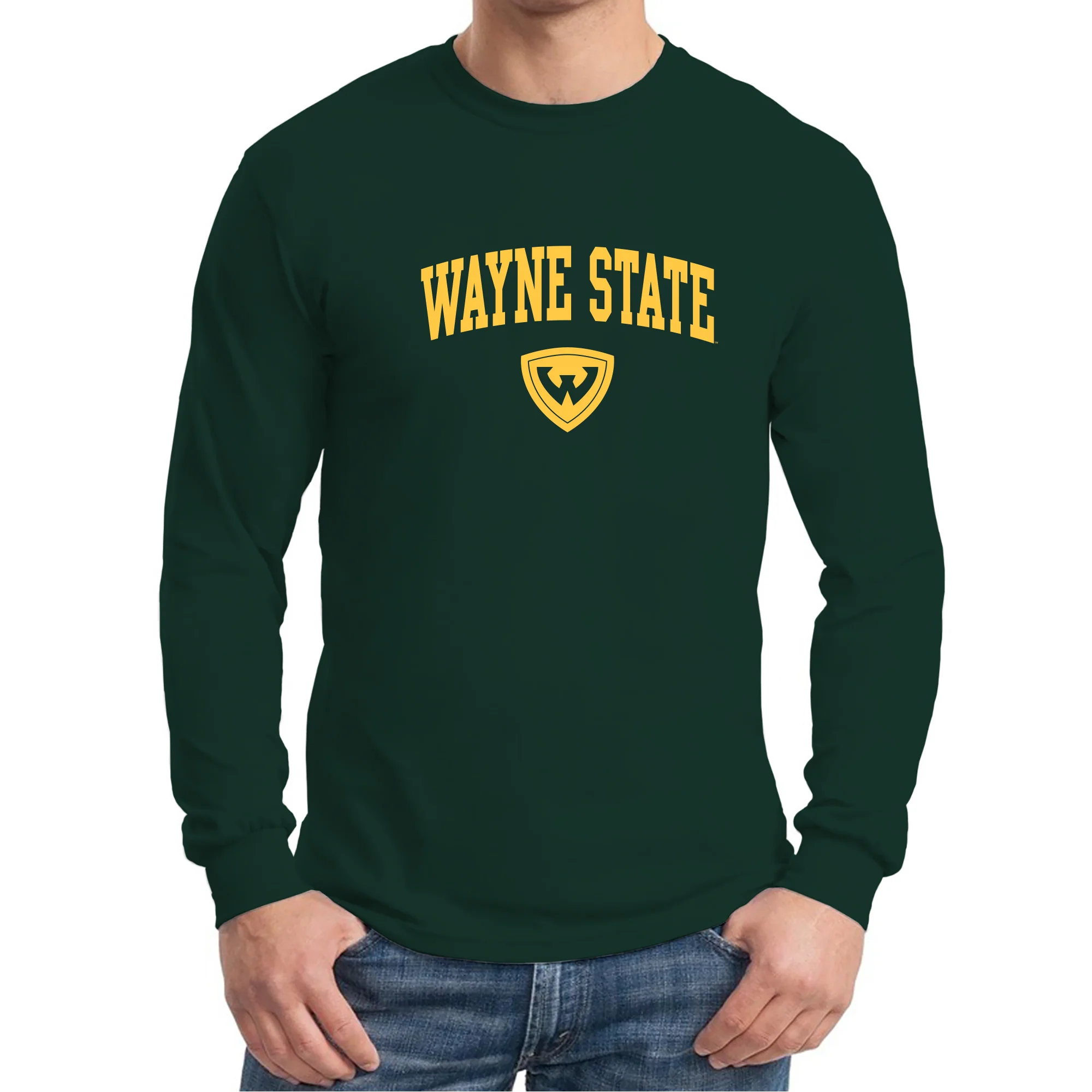 Wayne State University Warriors Arch Logo Long Sleeve T-Shirt - Forest Green - Image 3