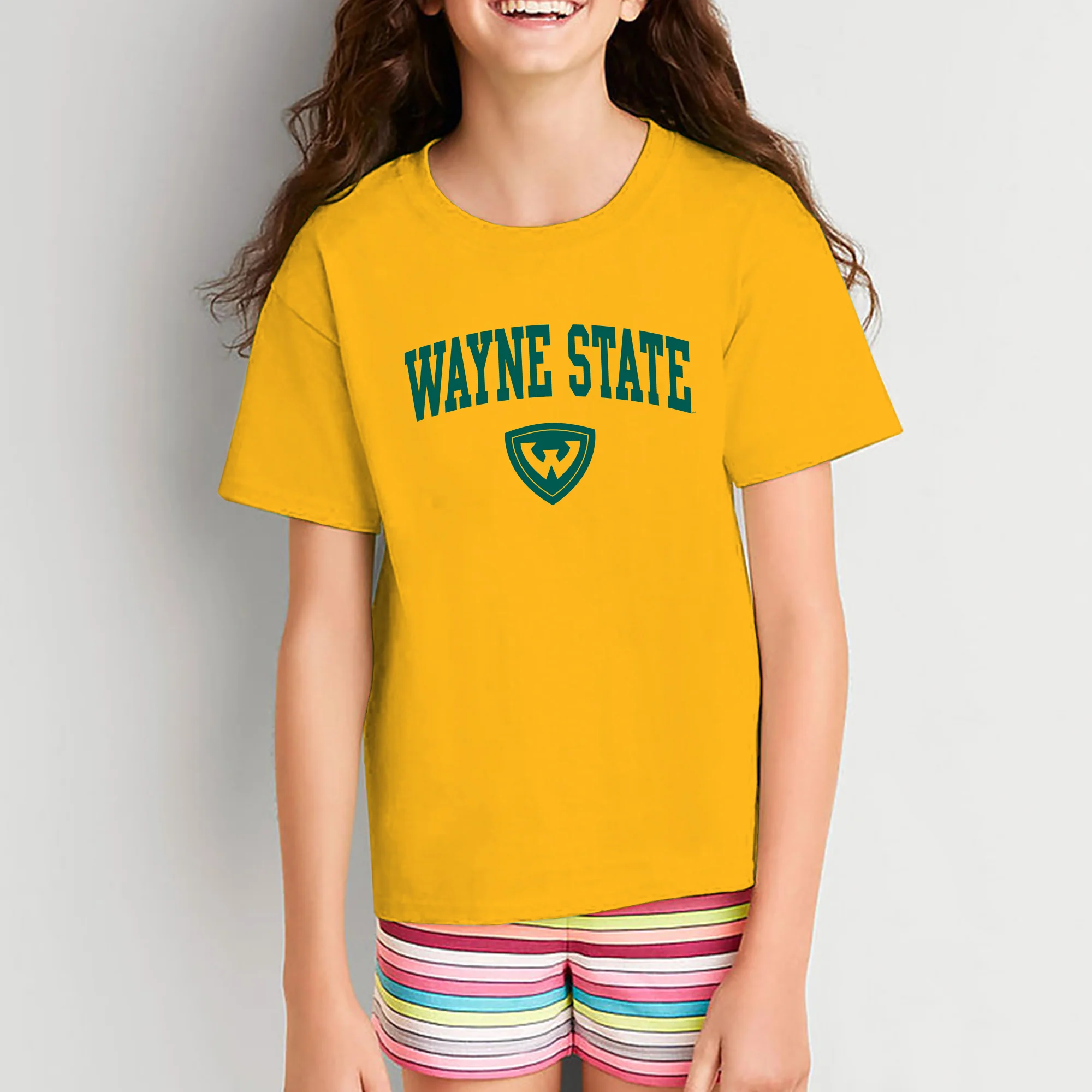 Wayne State University Warriors Arch Logo Youth Short Sleeve T-Shirt - Gold - Image 4