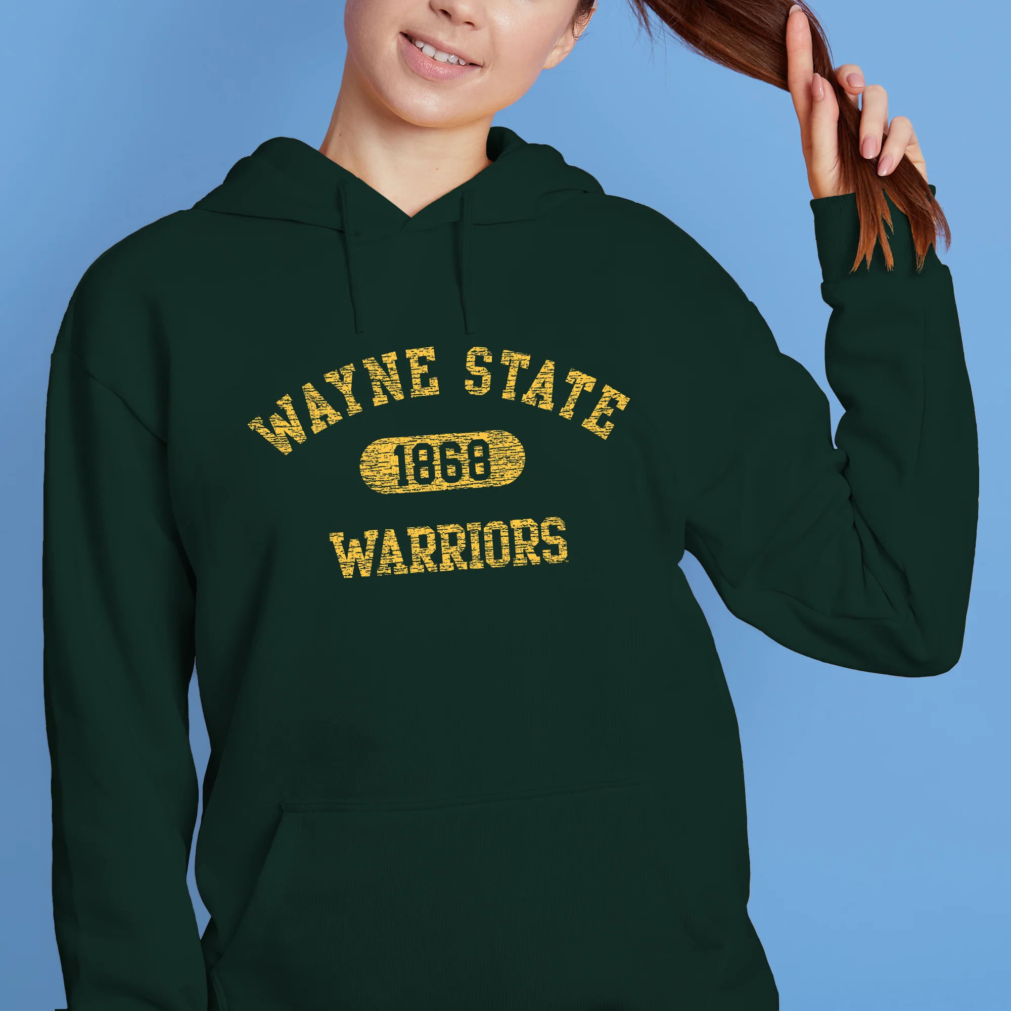 Wayne State University Warriors Athletic Arch Heavy Blend Hoodie - Forest - Image 4