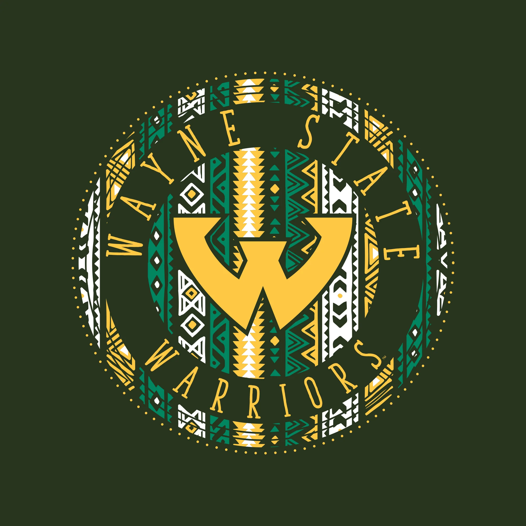 Wayne State University Warriors Aztec Pattern Emblem Long Sleeve T-Shirts - Forest - Image 4