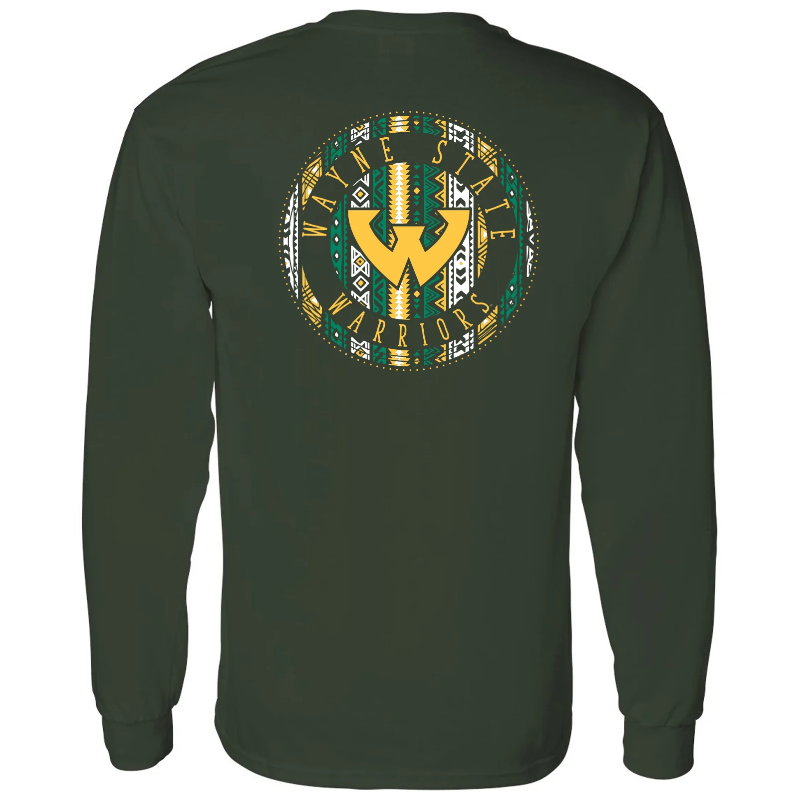 Wayne State University Warriors Aztec Pattern Emblem Long Sleeve T-Shirts - Forest - Image 5