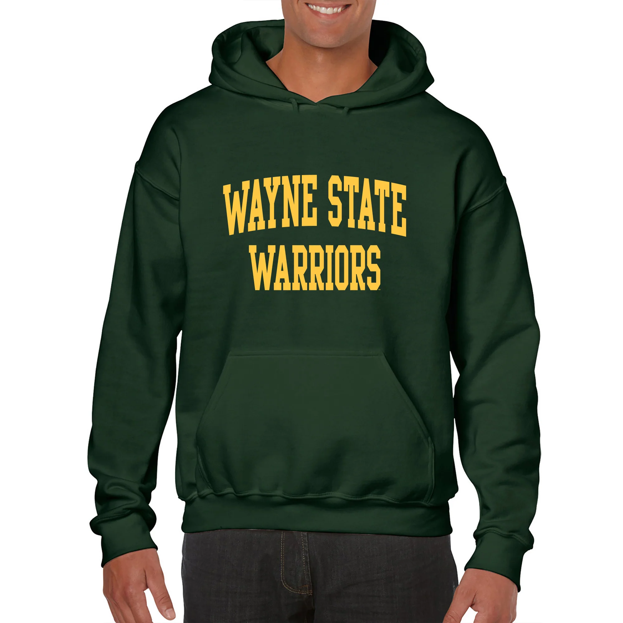 Wayne State University Warriors Front Back Print Heavy Blend Hoodie - Forest - Image 3