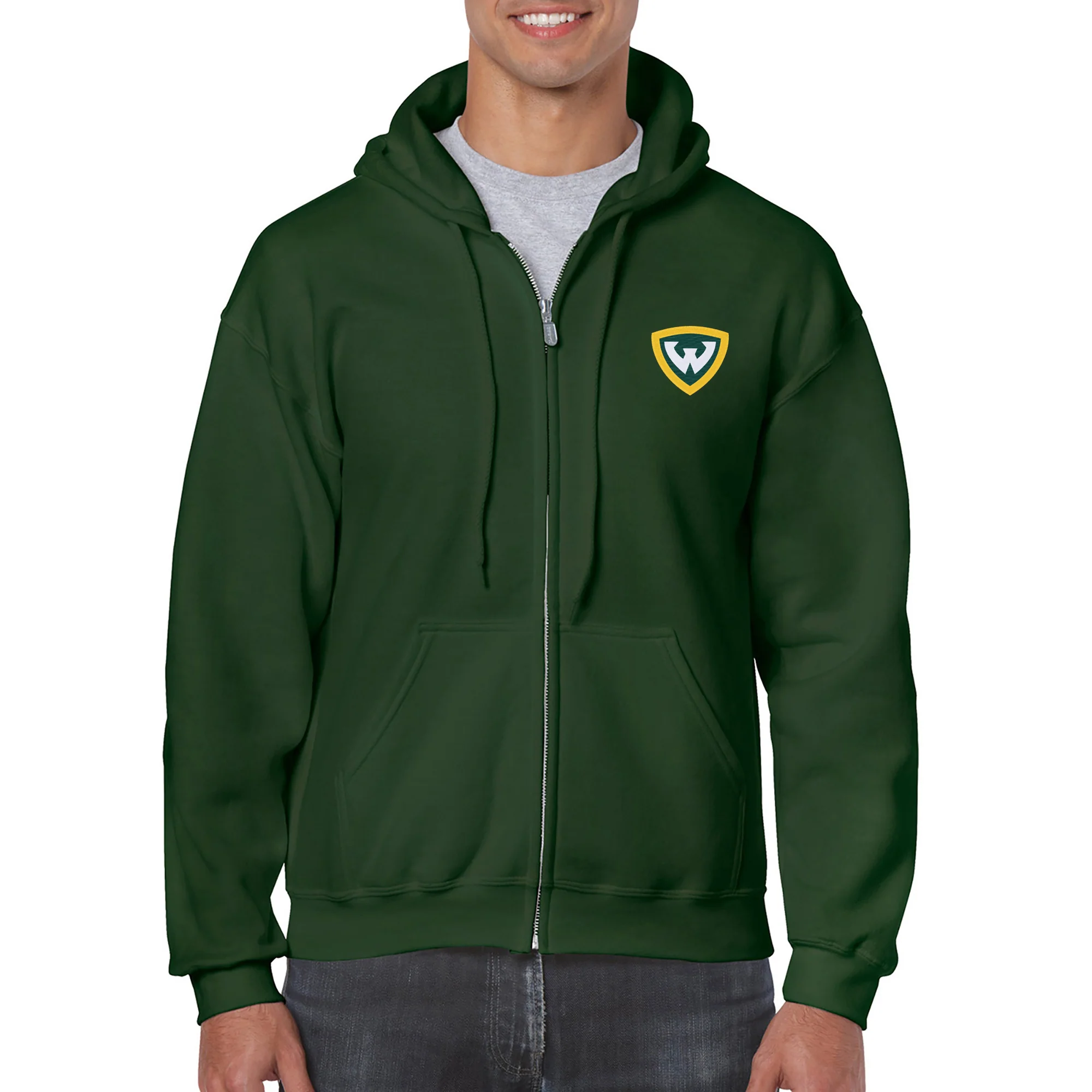 Wayne State Primary Logo EMB Full Zip Hoodie - Image 4