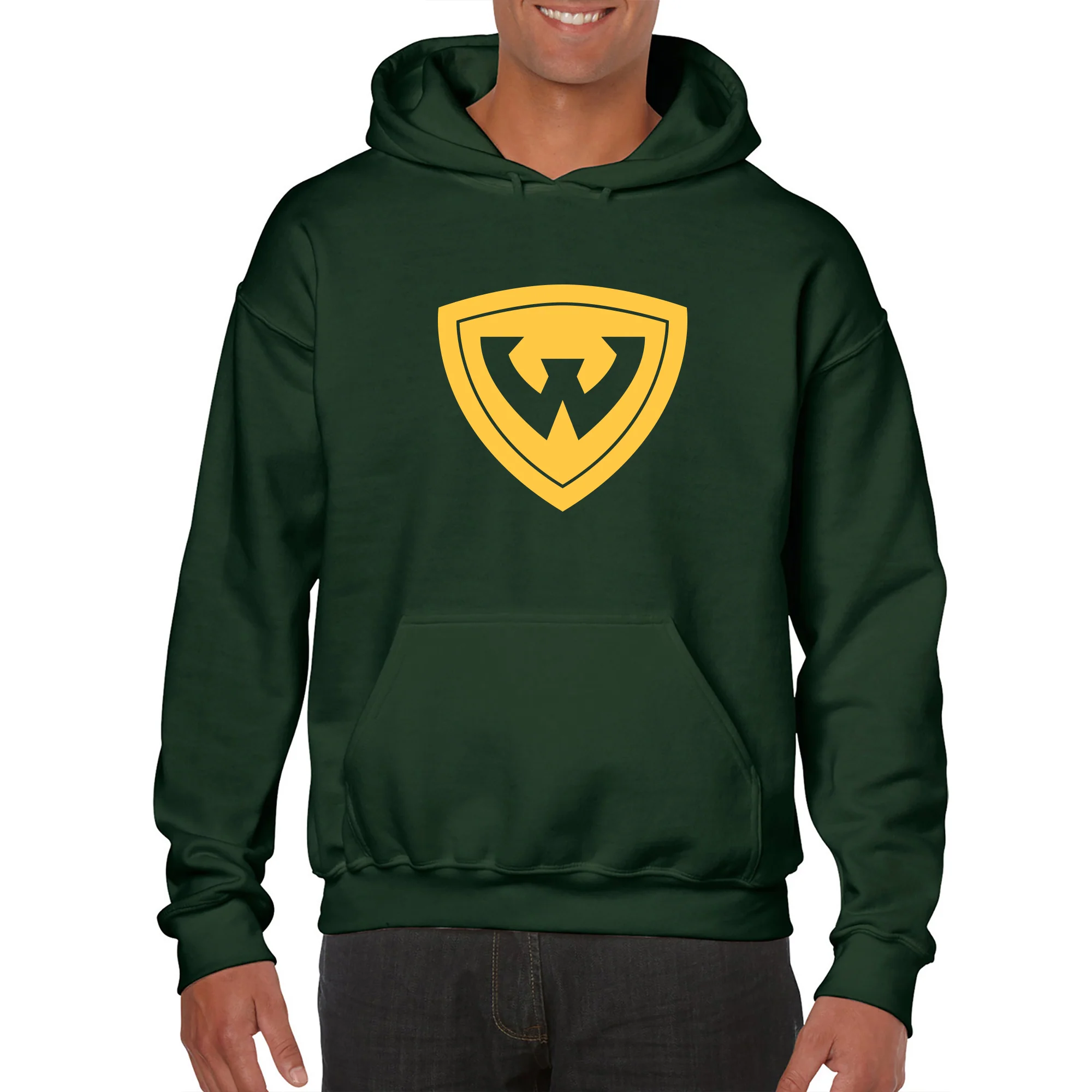 Wayne State University Warriros Primary Logo Heavy Blend Hoodie - Forest Green - Image 3