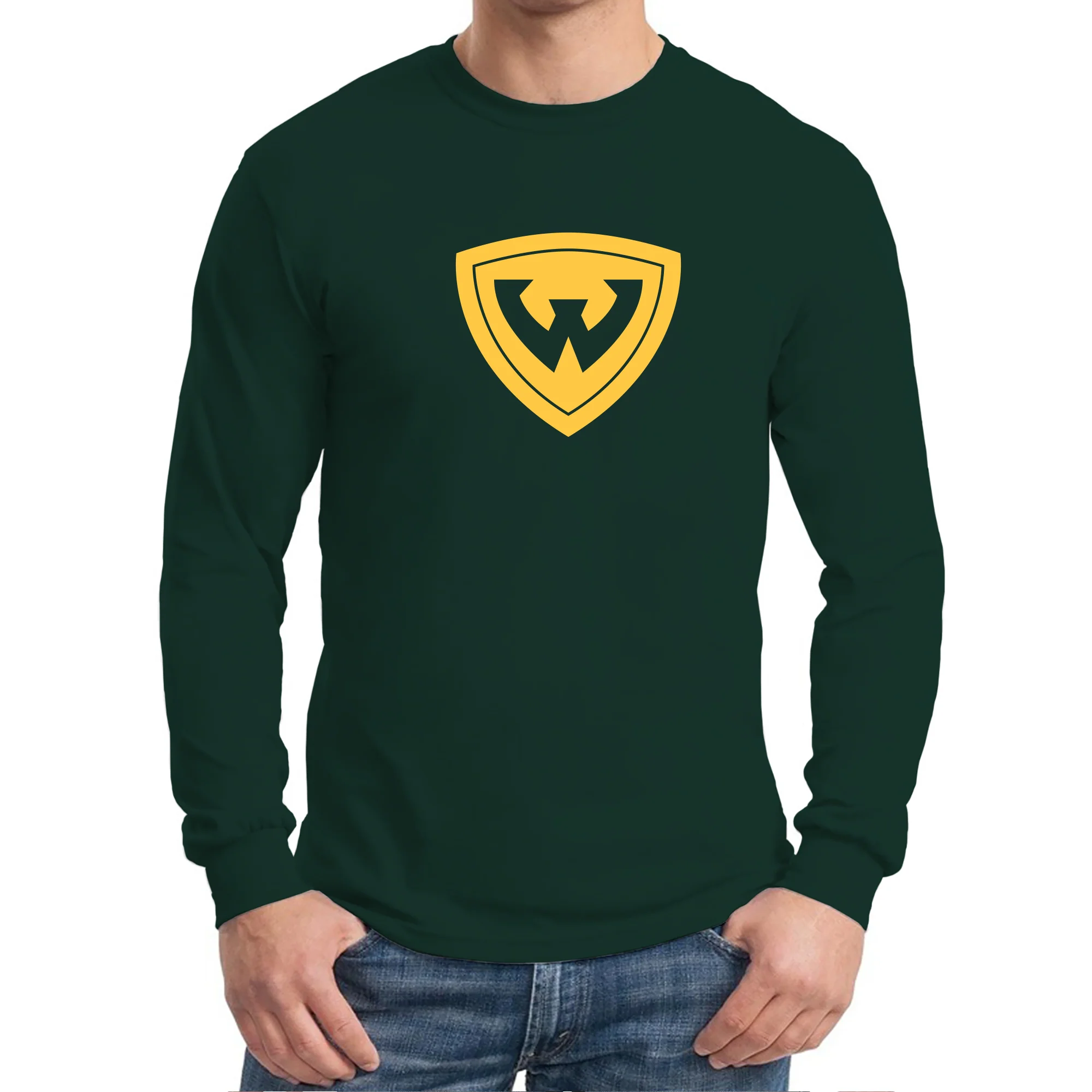 Wayne State University Warriors Primary Logo Long Sleeve T-Shirt - Forest Green - Image 3