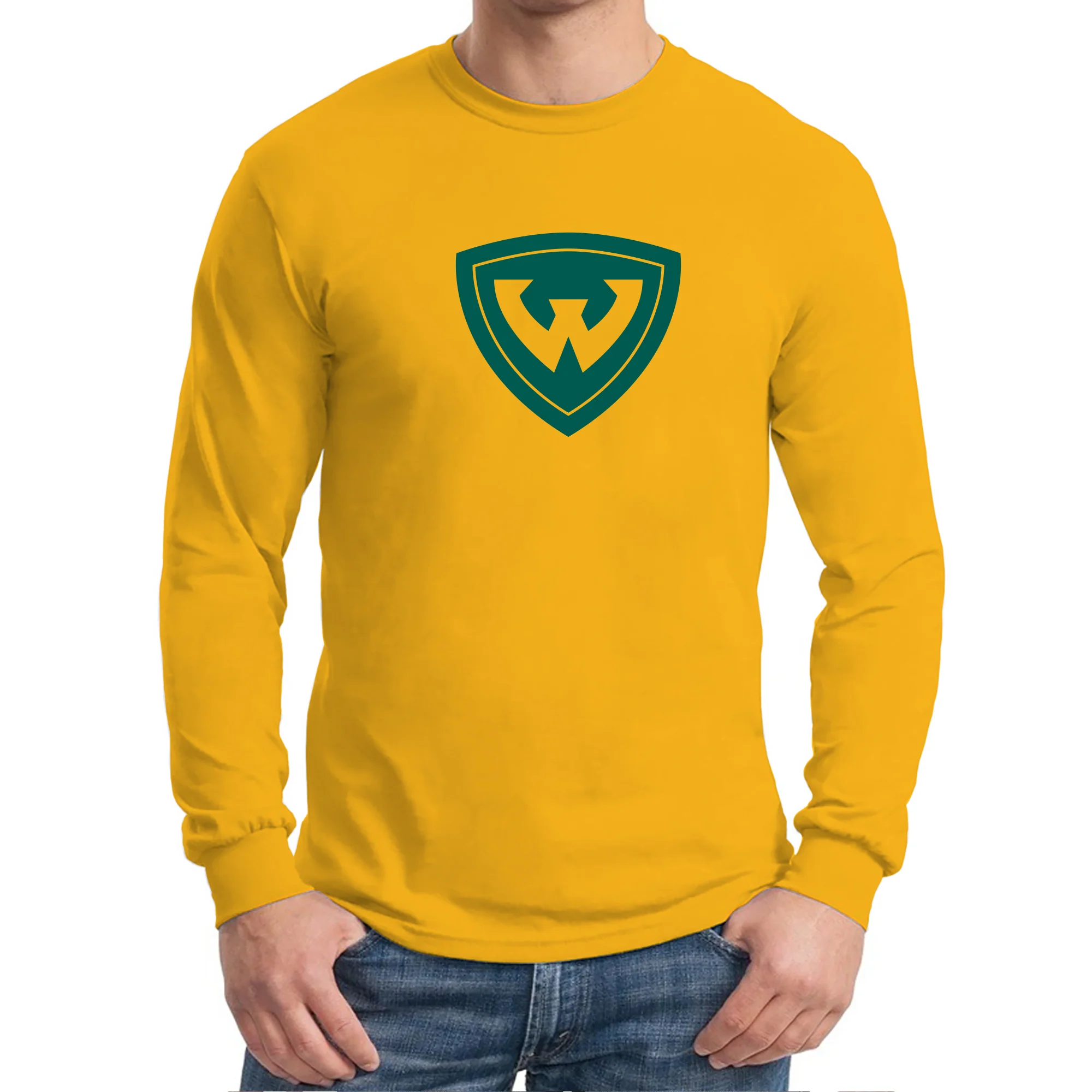 Wayne State University Warriors Primary Logo Long Sleeve T-Shirt - Gold - Image 3