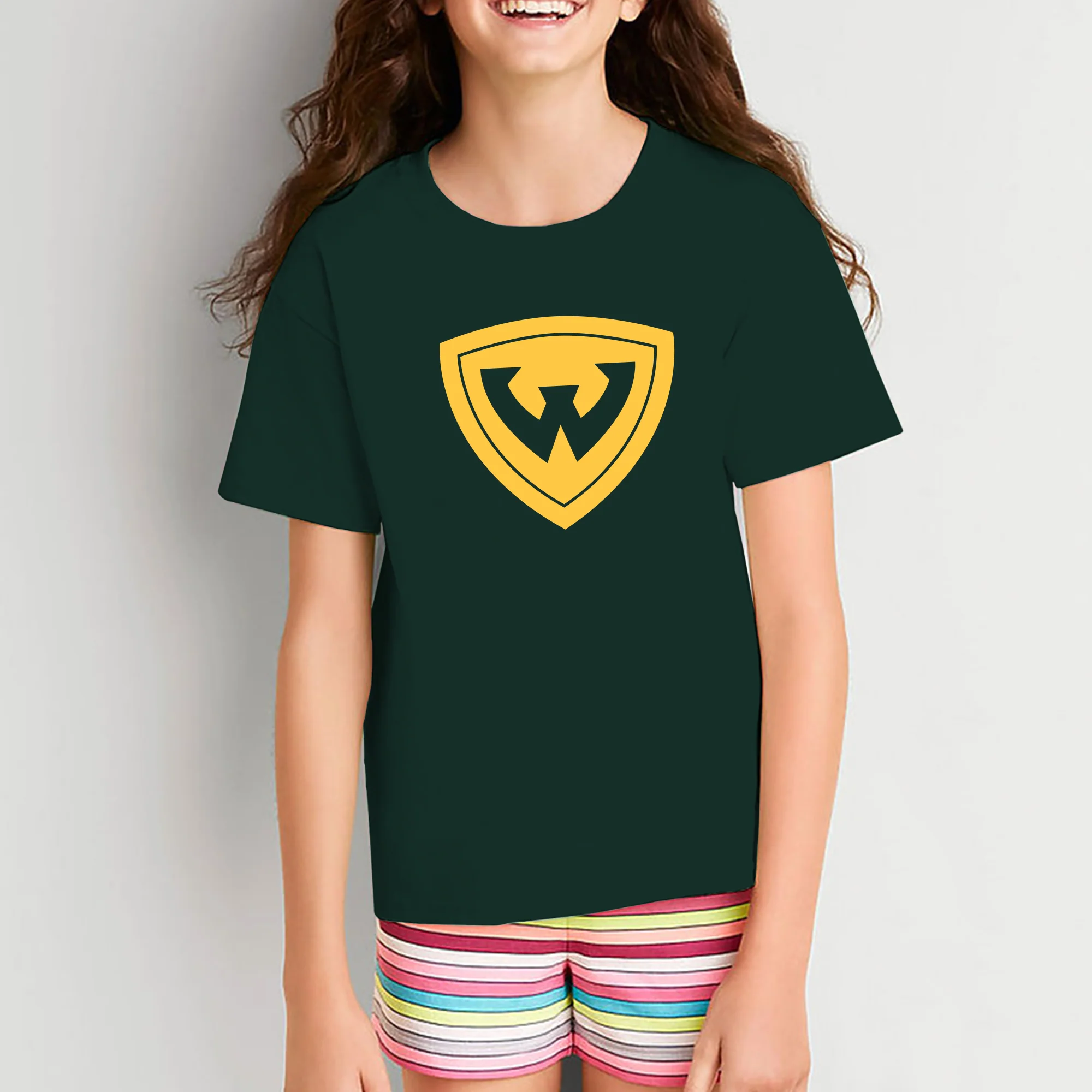 Wayne State University Warriors Primary Logo Youth Short Sleeve T-Shirt - Forest Green - Image 4
