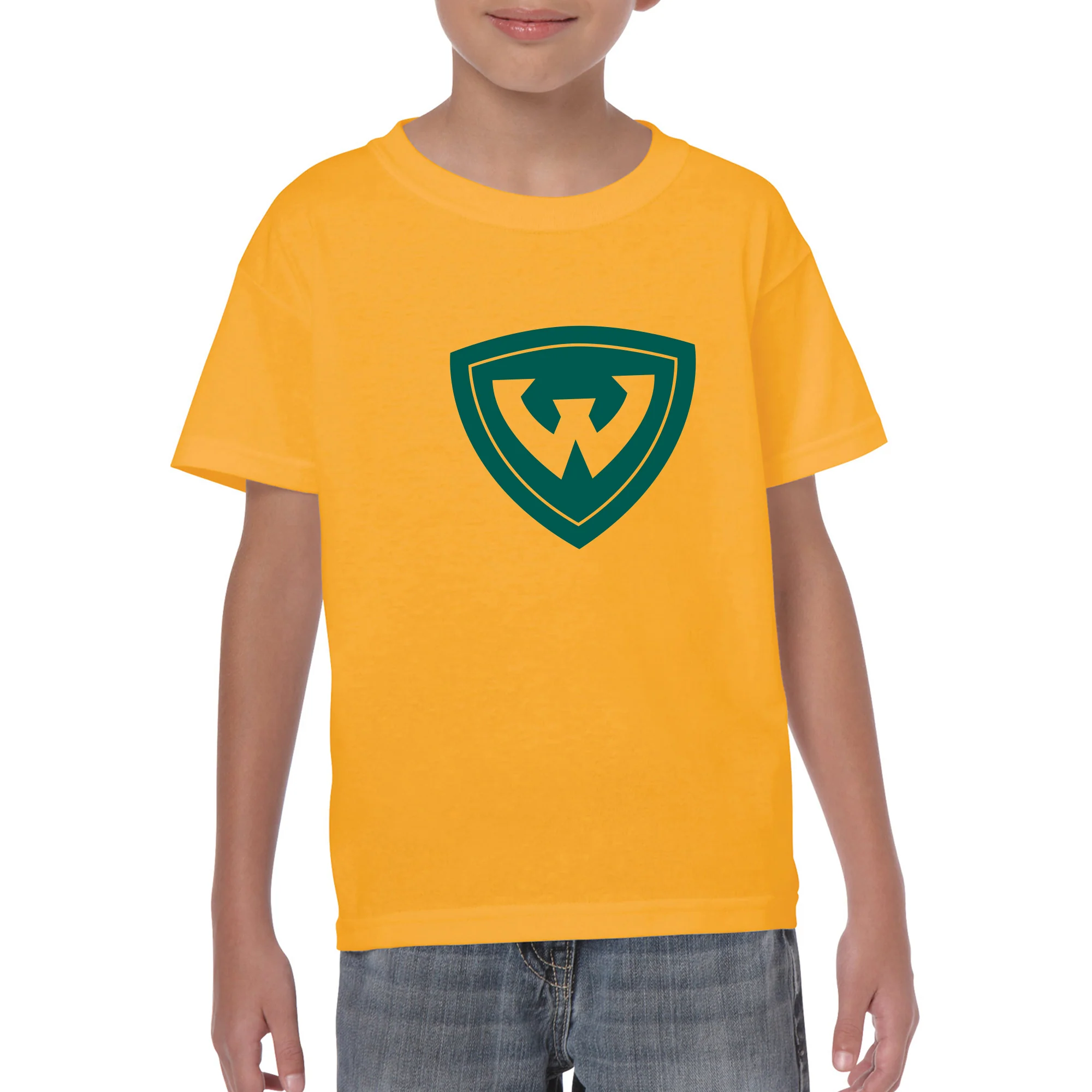Wayne State University Warriors Primary Logo Youth Short Sleeve T-Shirt - Gold - Image 3
